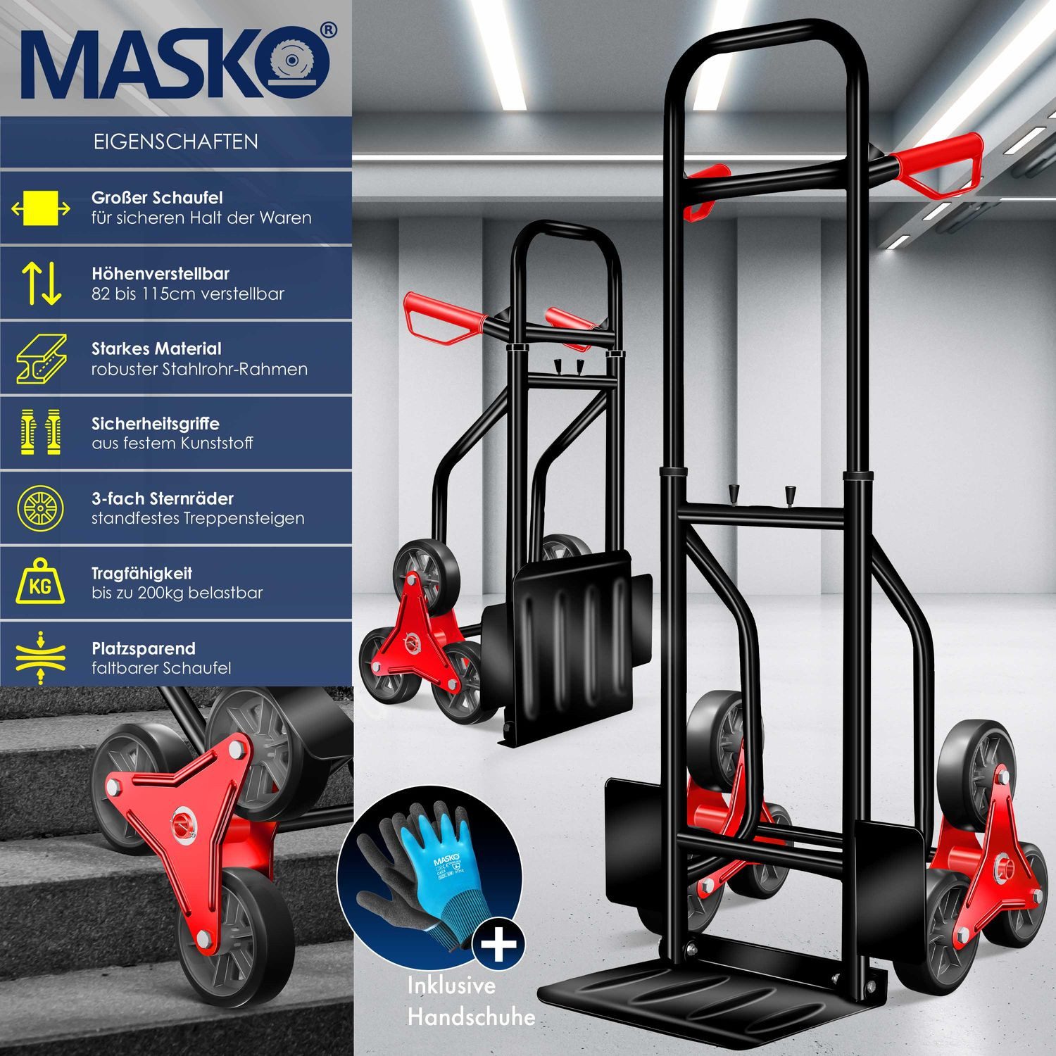 MASKO hand truck, stair climbing hand truck 200kg transport hand truck stair climber
