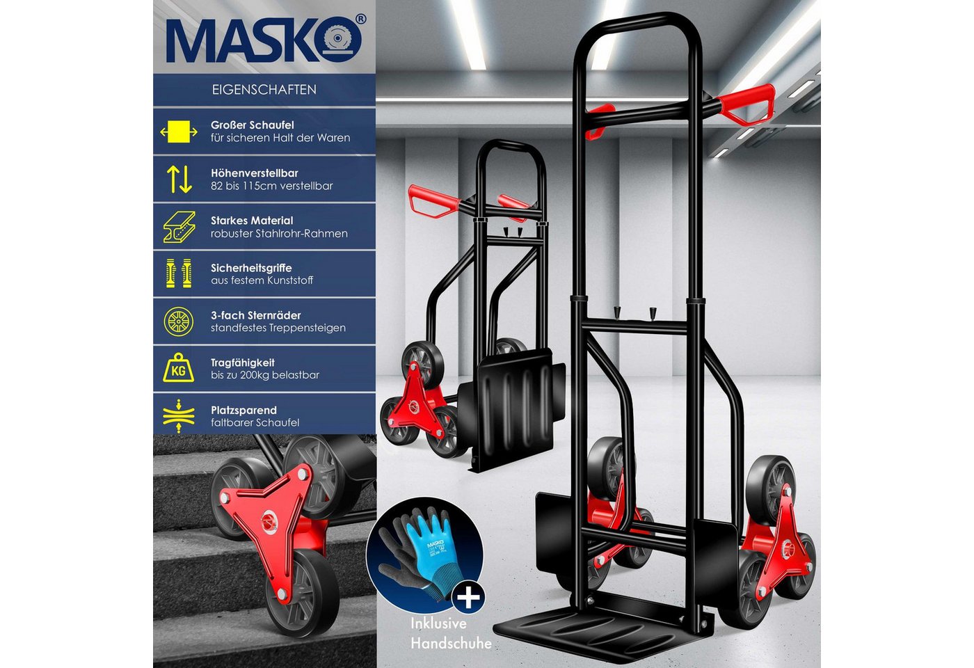 Thumbnail - MASKO Sackkarre, Treppenkarre Sackkarre 200kg Transportkarre Treppensteiger