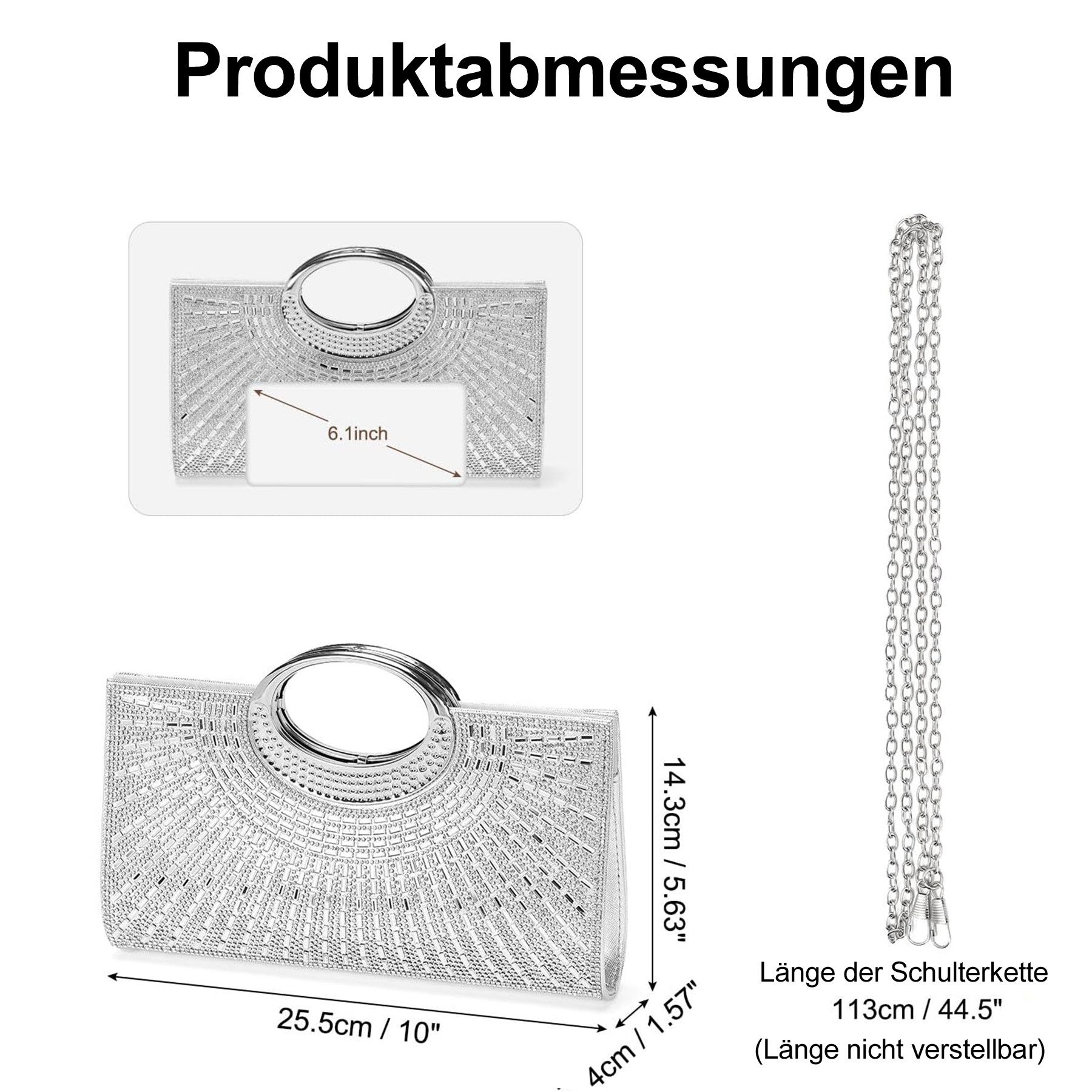 Mutig Abendtasche Clutch,Abendtasche,Handtasche, Handtasche mit abnehmbarem Kettenriemen (Clutch-Handtaschen für Damen Strass-Abendtasche Funkelnde, 14.3 x 25.5 x 5cm Modische Geldbörse), für Hochzeit, Cocktailparty, Bankette,Partys,Abschlussbälle,Damen