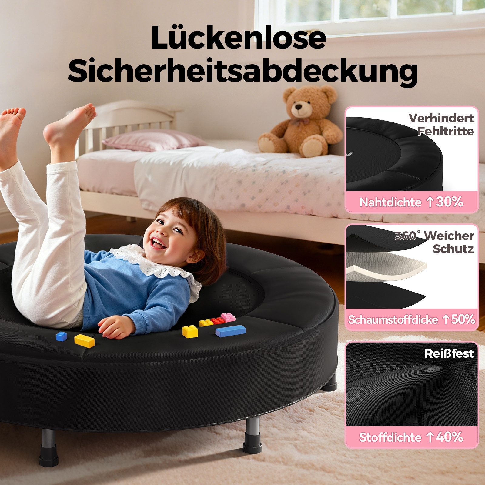 BCAN Kindertrampolin für 1-6 Jährige, mit Schaumgriff & lückenloser Polsterung, Ø 91 cm, (1 tlg), gelenkschonend für Indoor-Spiel – Bild 4 von 5