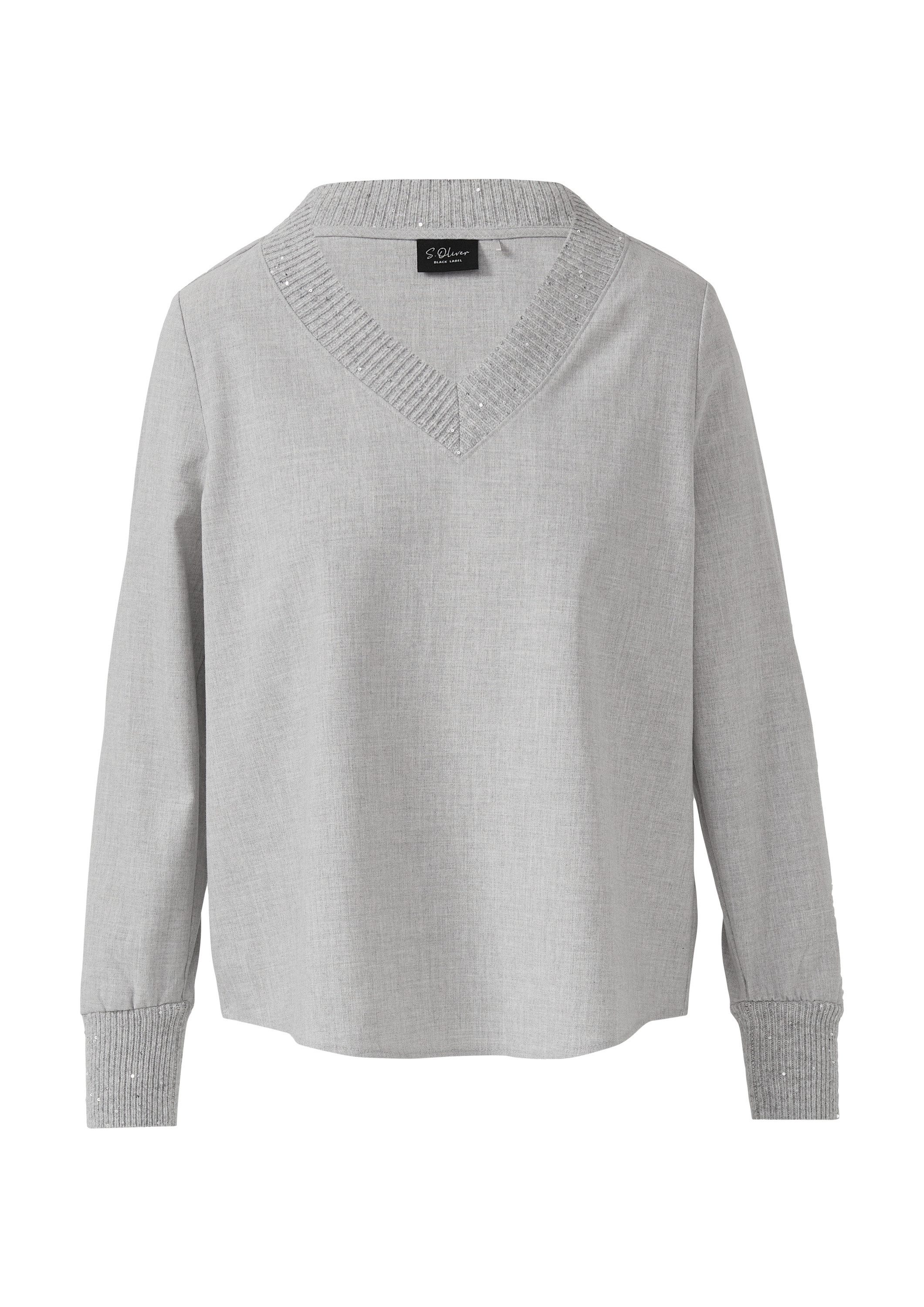 s.Oliver Langarmbluse Bluse Flanell-Bluse mit Strickkragen und -bündchen