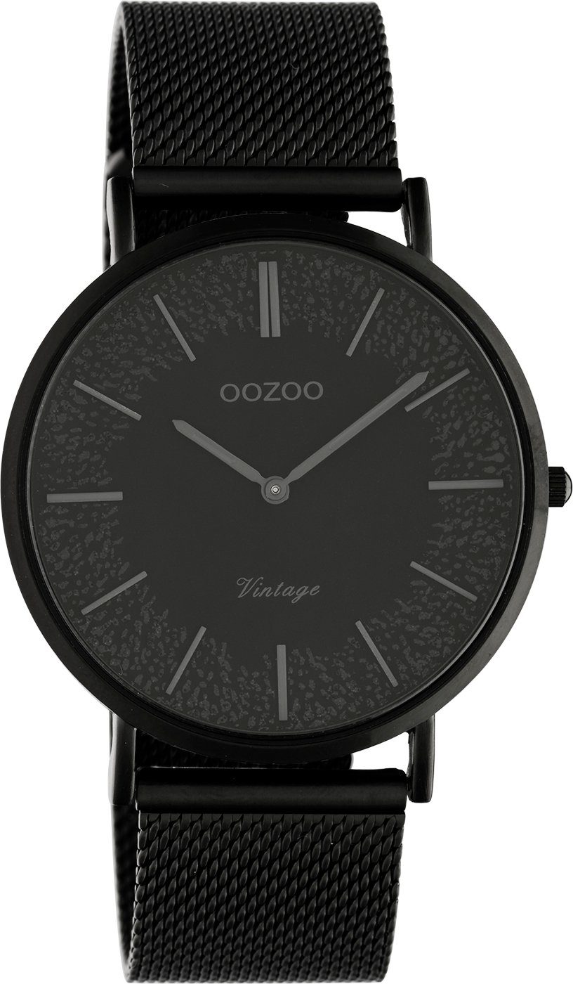 OOZOO Quarzuhr Vintage Damenuhr C20144 Glitzer-ZB Milanaiseband Schwarz 40 mm