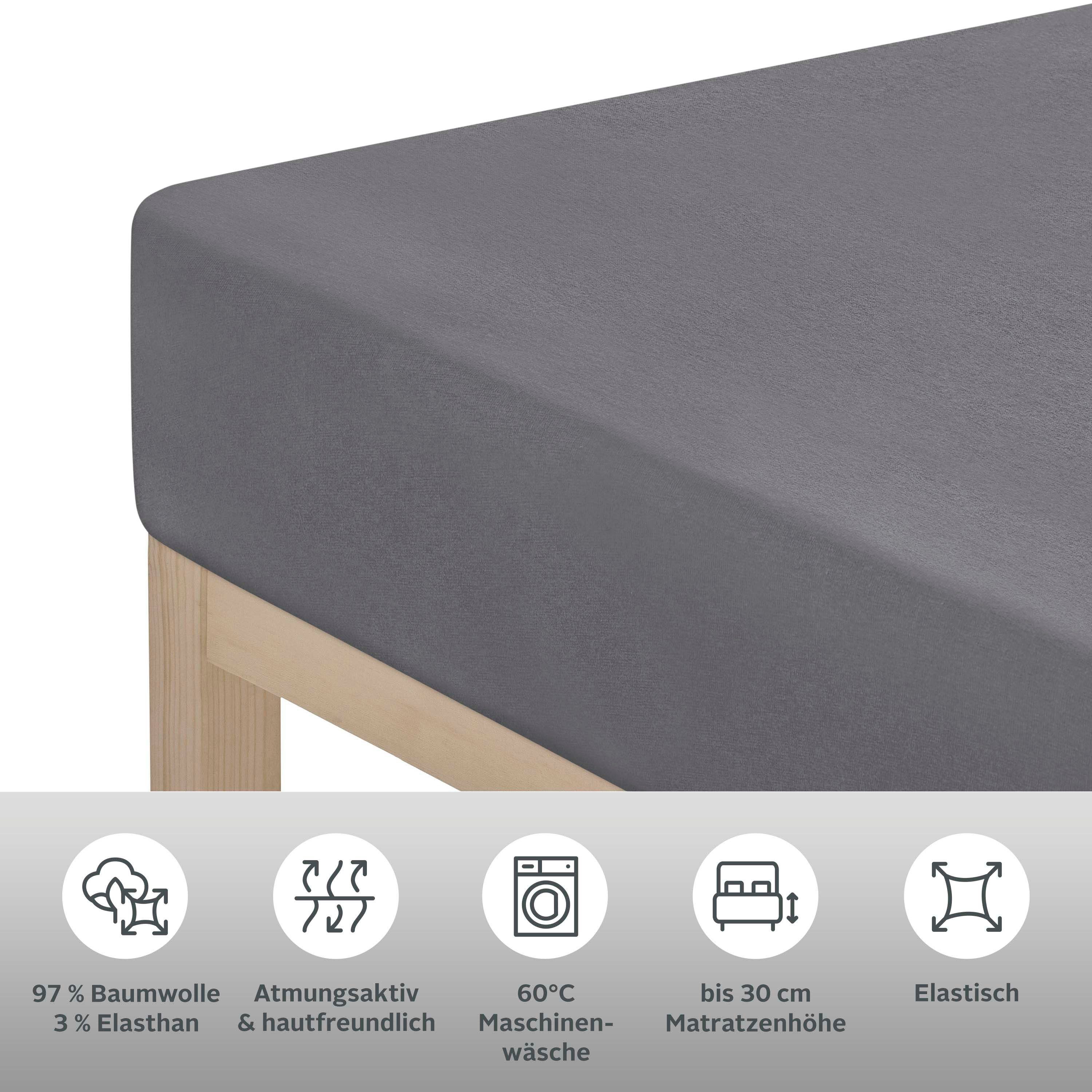 Leonique Spannbettlaken Malia in Gr. 90x200, 140x200 oder 180x200 cm, Jersey-Elasthan, Gummizug: rundum, (1 Stück), aus Baumwolle, für Matratzen bis 30 cm Höhe, Bettlaken, Spannbetttuch