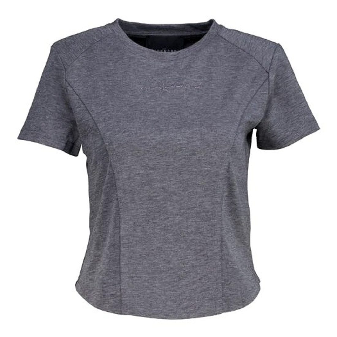 John Richmond Stillshirt John Richmond T-Shirt, John Richmond Damen Rundhals T- Shirts, Grau Schulterpolster, Logo Schrift, Strassbesatz