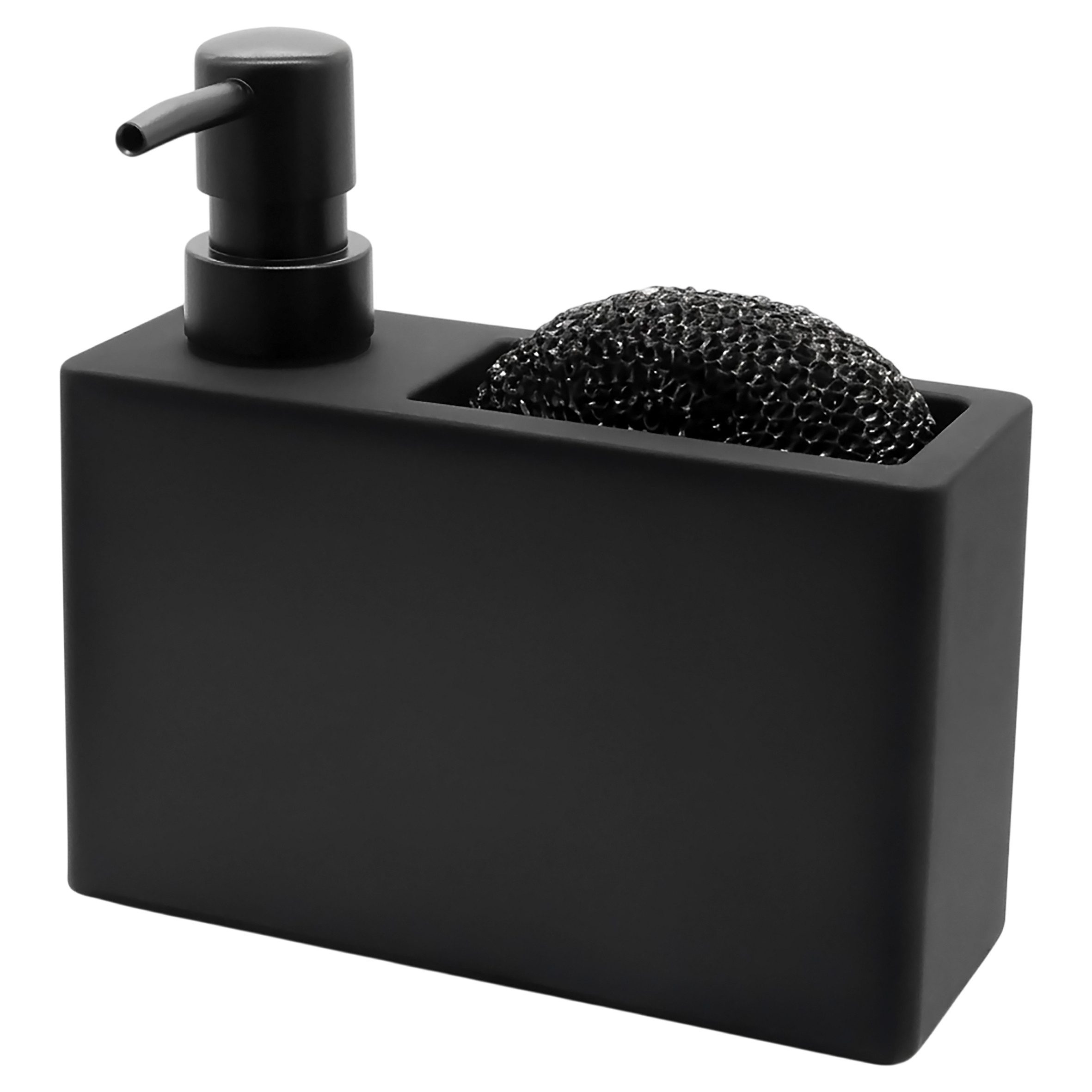 Spetebo Seifenspender schwarz matt nachfüllbar 320 ml mit Schwamm - 16 x 10 cm, (Anzahl, 1-tlg., Stück), Praktische Schwamm-Halterung