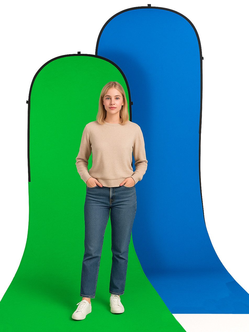 BRESSER Falthintergrund BRESSER Falthintergrund BR-TR16 180 x 240+240cm mit Schleppe Grün/Blau
