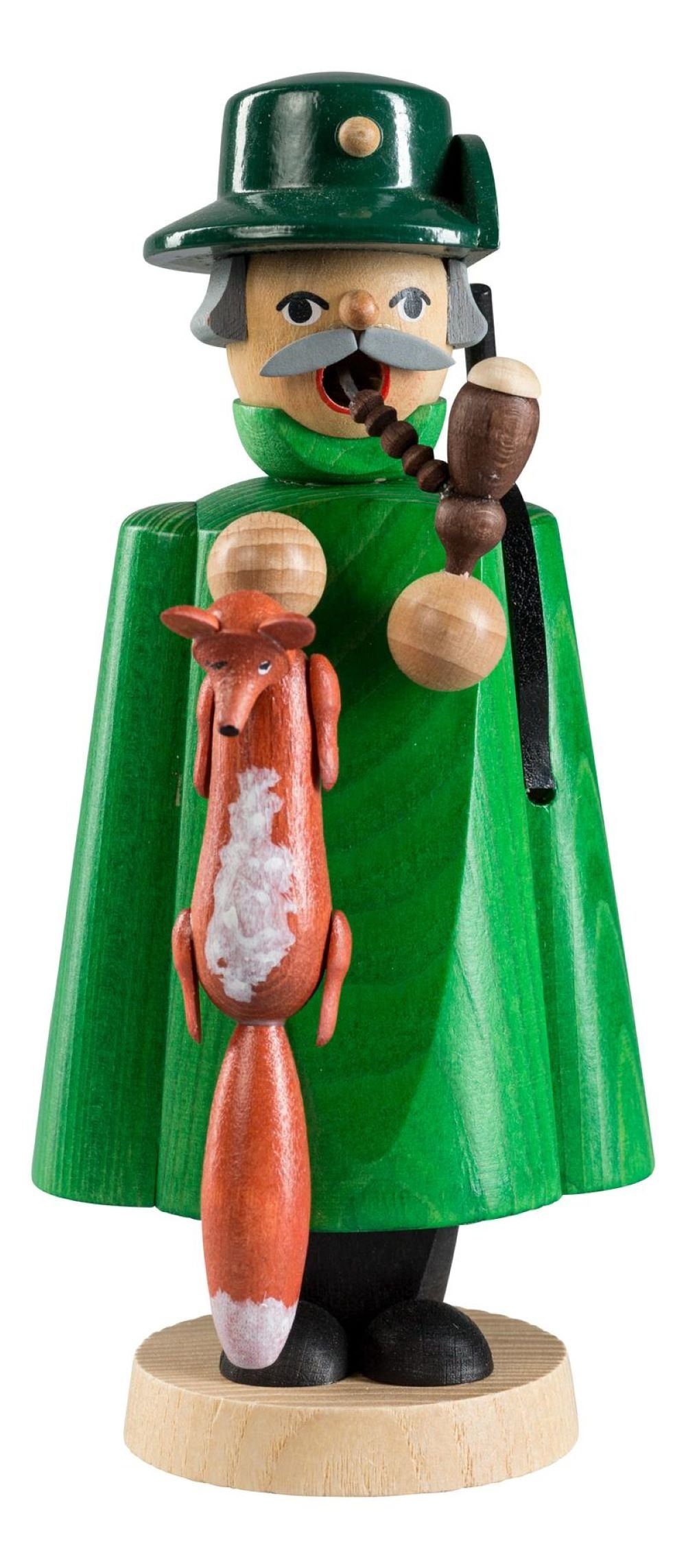 Richard Glaesser Räuchermännchen Förster Jäger mit Fuchs, Höhe ca. 18 cm, Handwerkskunst original Erzgebirge