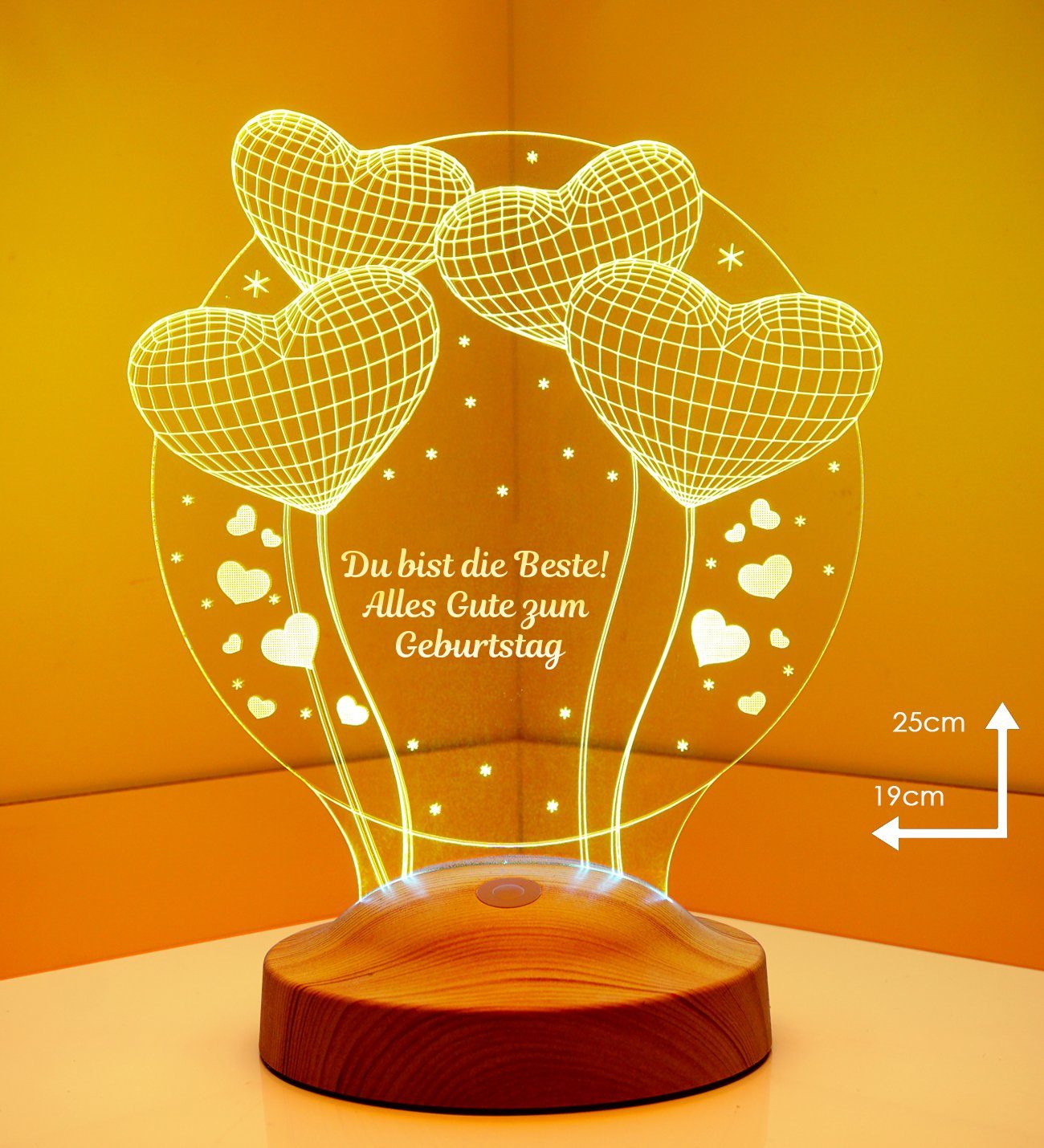 Geschenkelampe LED Nachttischlampe Ballon Herzen 3D Gravur mehrfarbiges Geburtstagsgeschenk, Leuchte 7 Farben fest integriert, Hochzeitsgeschenk für Partnerin,  – Bild 5 von 5