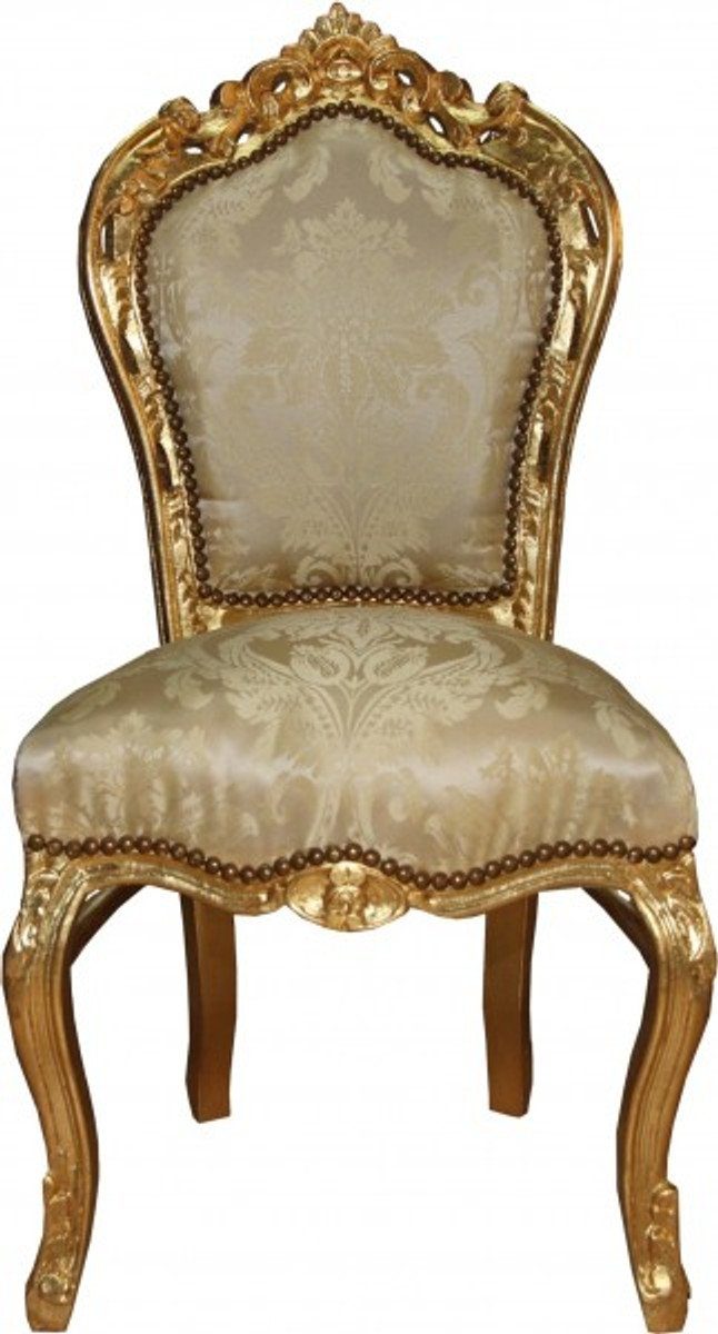 Barock Möbel Padrino Esszimmer Casa Barock Stil Gold / Antik Esszimmerstuhl Creme - Stuhl Muster