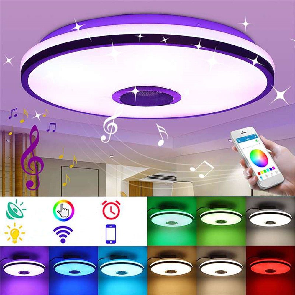 iscooter Deckenleuchte LED Tageslichtweiß, RGB, Lautsprecher Farbwechsel APP, integriert, 36W LED Bluetooth fest 36W RGB Panel Deckenlampe, Sternenhimmel LED Musik Deckenlampe Deckenleuchte RGB Dimmbar, mit