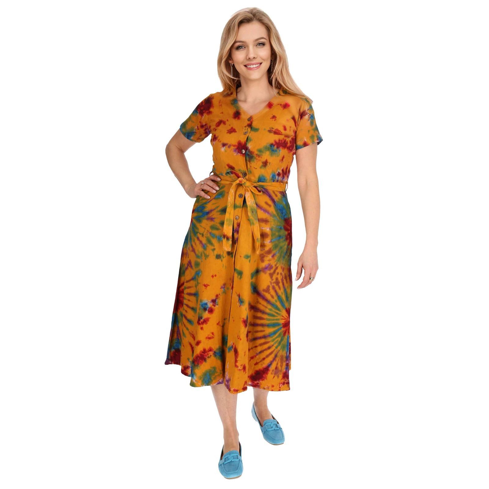 KUNST UND MAGIE Sommerkleid Kleid Batik Sommerkleid Baumwoll Kleid Boho Ibiza Hippie Tie Dye