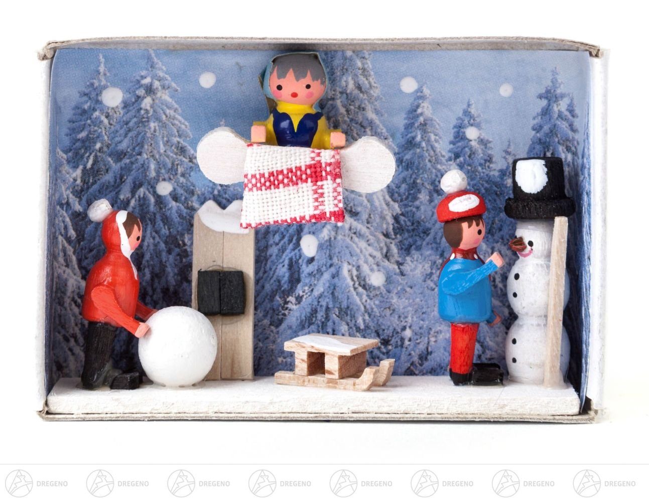 Dregeno Erzgebirge Weihnachtsfigur Miniatur Zündholzschachtel Frau Holle Breite x Höhe ca 5,5 cmx4 cm, für Setzkasten