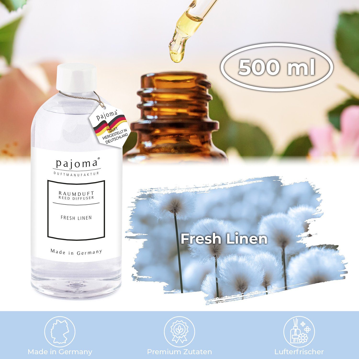 pajoma® Raumduft-Nachfüllflasche Fresh 500 ml, für Nachfüller Linen, Raumduft-Behälter