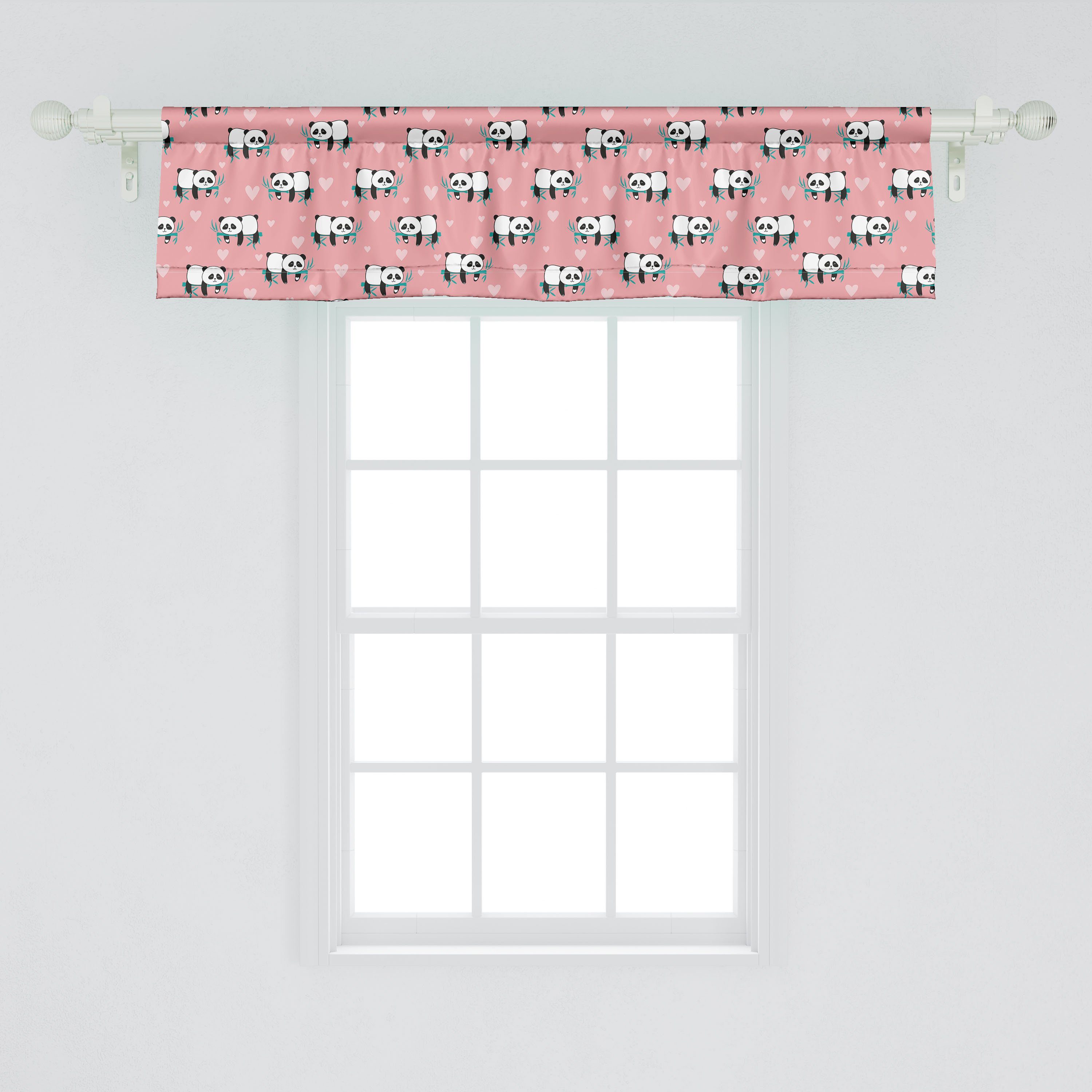 Scheibengardine Vorhang Volant Monochrome Schlafzimmer Abakuhaus, Panda Dekor für Bambus-Herzen Stangentasche, mit Bär Küche Microfaser