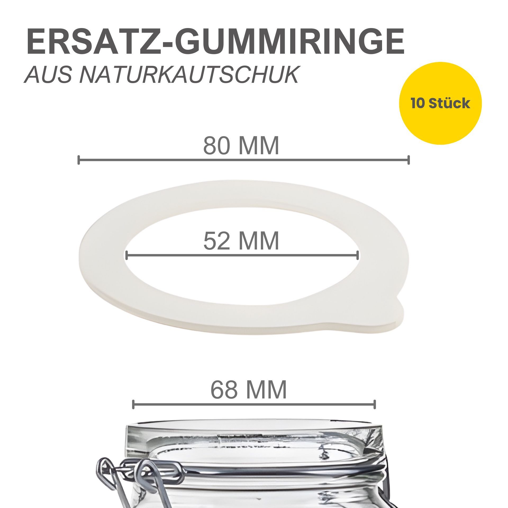 mikken Einkochring 10x Gummiringe 52x80 mm für Bügelgläser – Dichtungsringe weiß, Ersatz-Einkochringe für Bügelgläser
