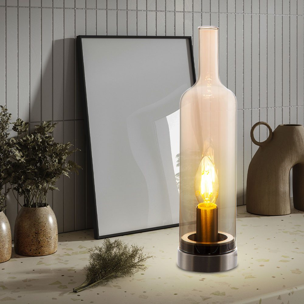 NOWA Schreibtischlampe, Leuchtmittel nicht inklusive, Tischleuchte Nachttischlampe Glas Beistellleuchte H 33 cm 2er Set