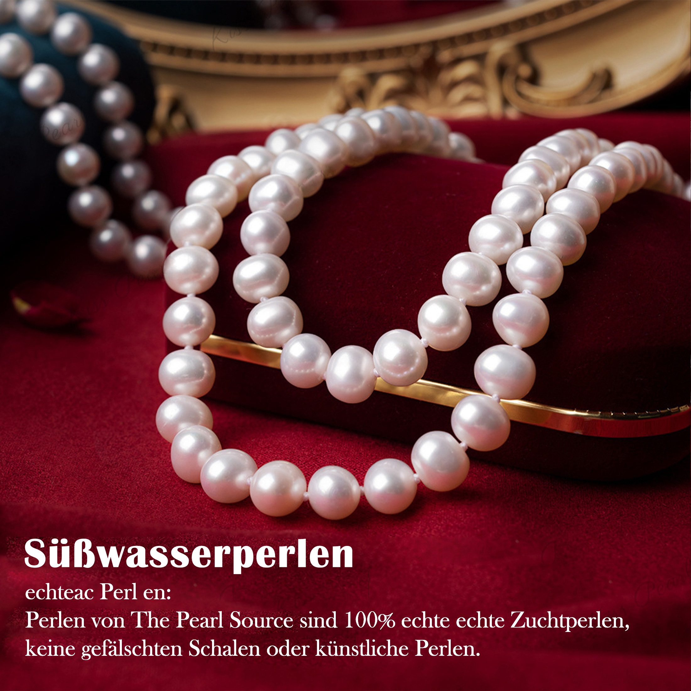 ibettertec Perlenkette 8-9mm Süßwasserperlen Pearls Damen original Perlenha günstig online kaufen