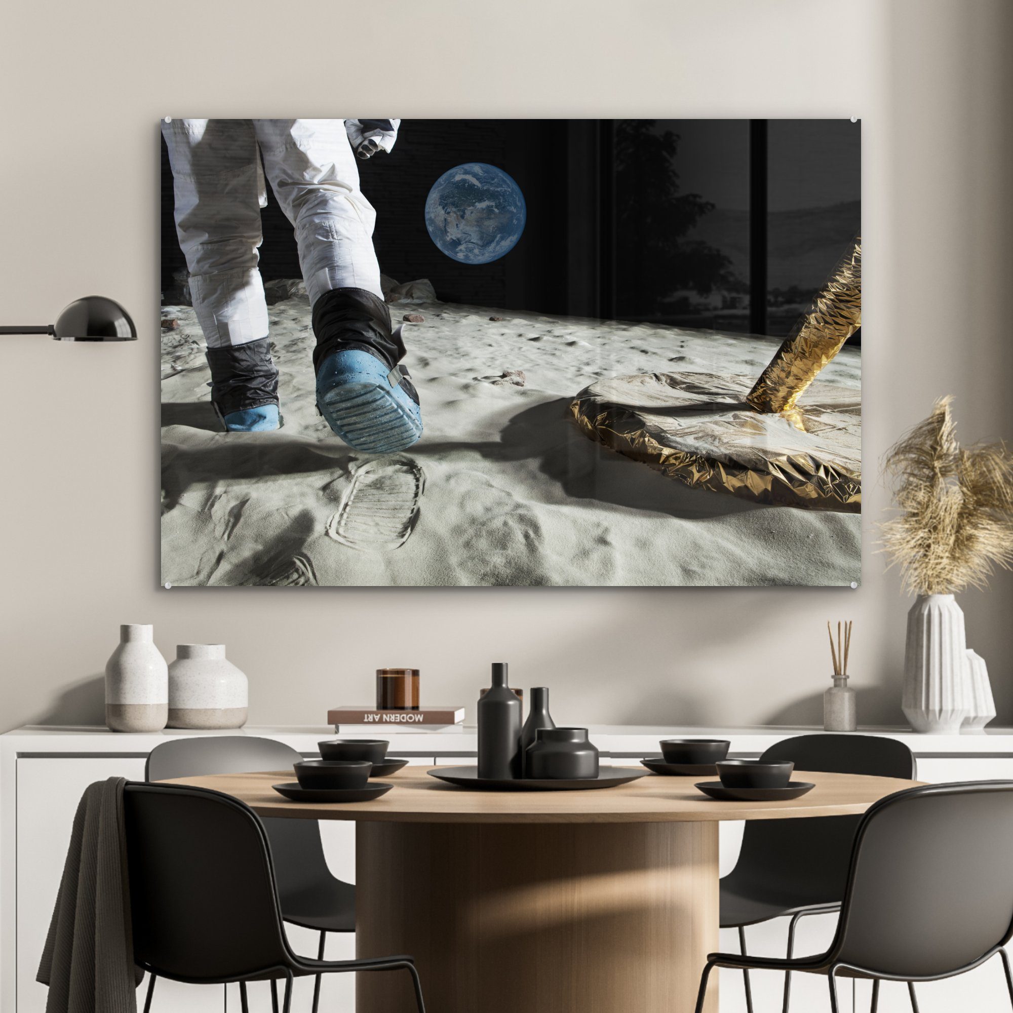 - & Weltraum MuchoWow - Acrylglasbilder St), Acrylglasbild Astronaut, Wohnzimmer Schlafzimmer Mond (1