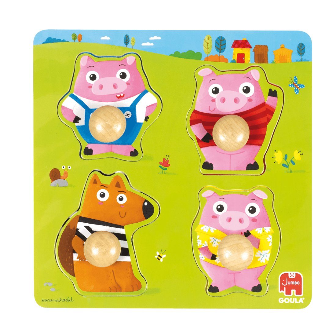 Jumbo Spiele Goula Puzzle Goula 59452 3 kleine Schweinchen 4 Teile Puzzle, 4 Puzzleteile, Made in Europe
