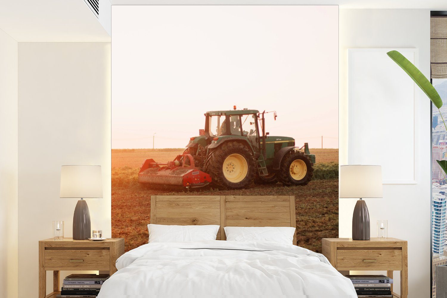 MuchoWow Fototapete Traktor - Feld - Bauernhof - Landwirt - Horizont, Matt, bedruckt, (4 St), Montagefertig Vinyl Tapete für Wohnzimmer, Wandtapete
