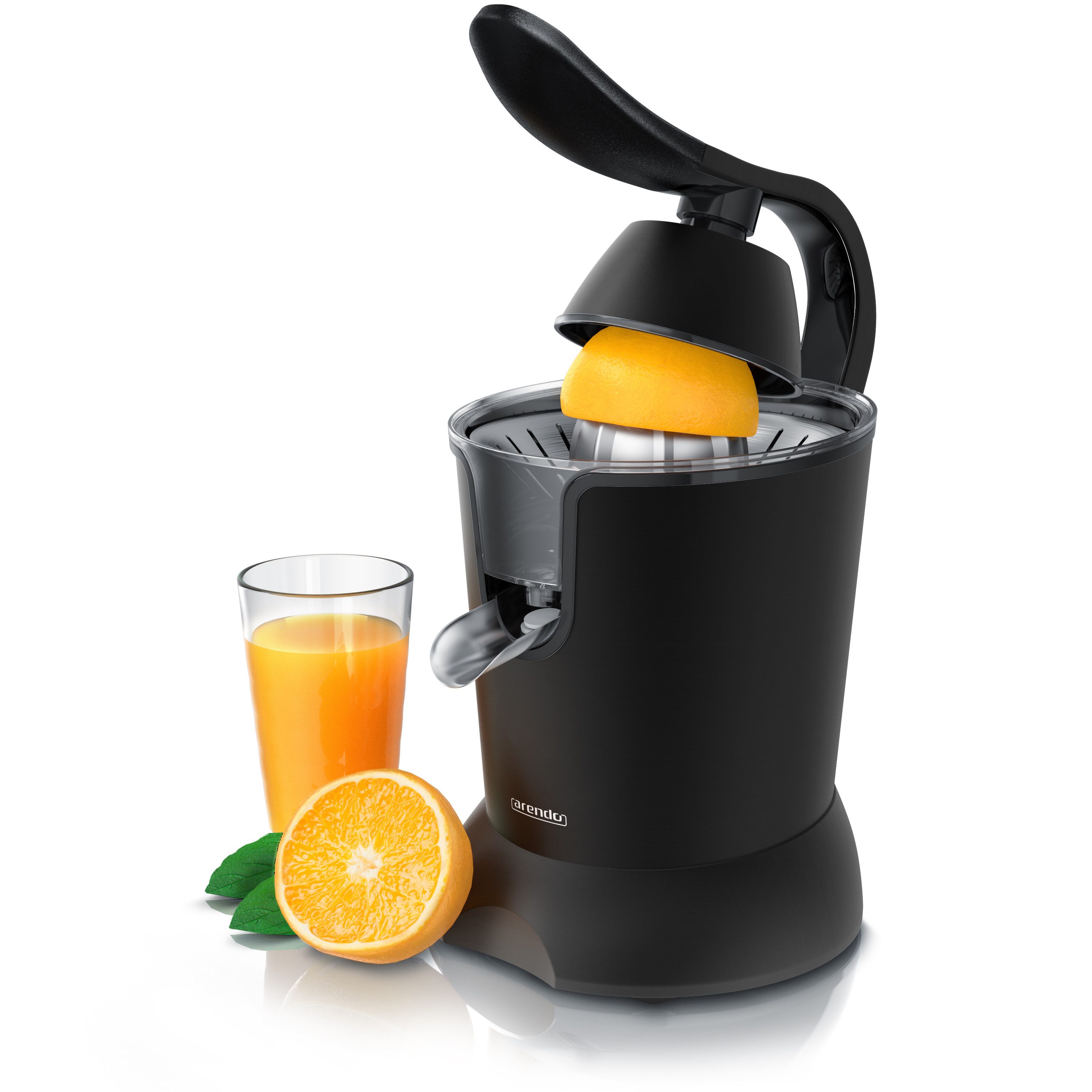 Arendo Entsafter Edelstahl Zitronenpresse, Limettenpresse Orangenpresse, Edelstahlkegel, 800 W, 0,4 l Behälter, 2 Presskegel, Tropfstopp, spülmaschinengeeignet