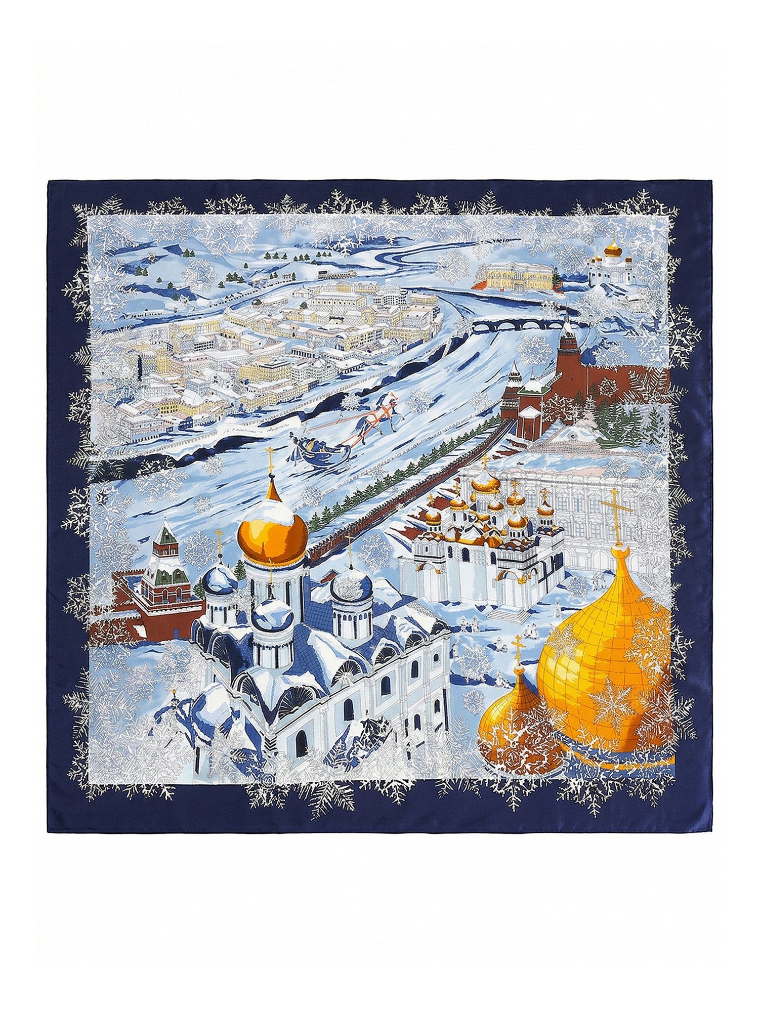 Vivi Idee Seidenschal 100% Maulbeerseide Seidenschal Winterstadt, Quadratisches 88x88 cm, bedrucktes Seidenschal