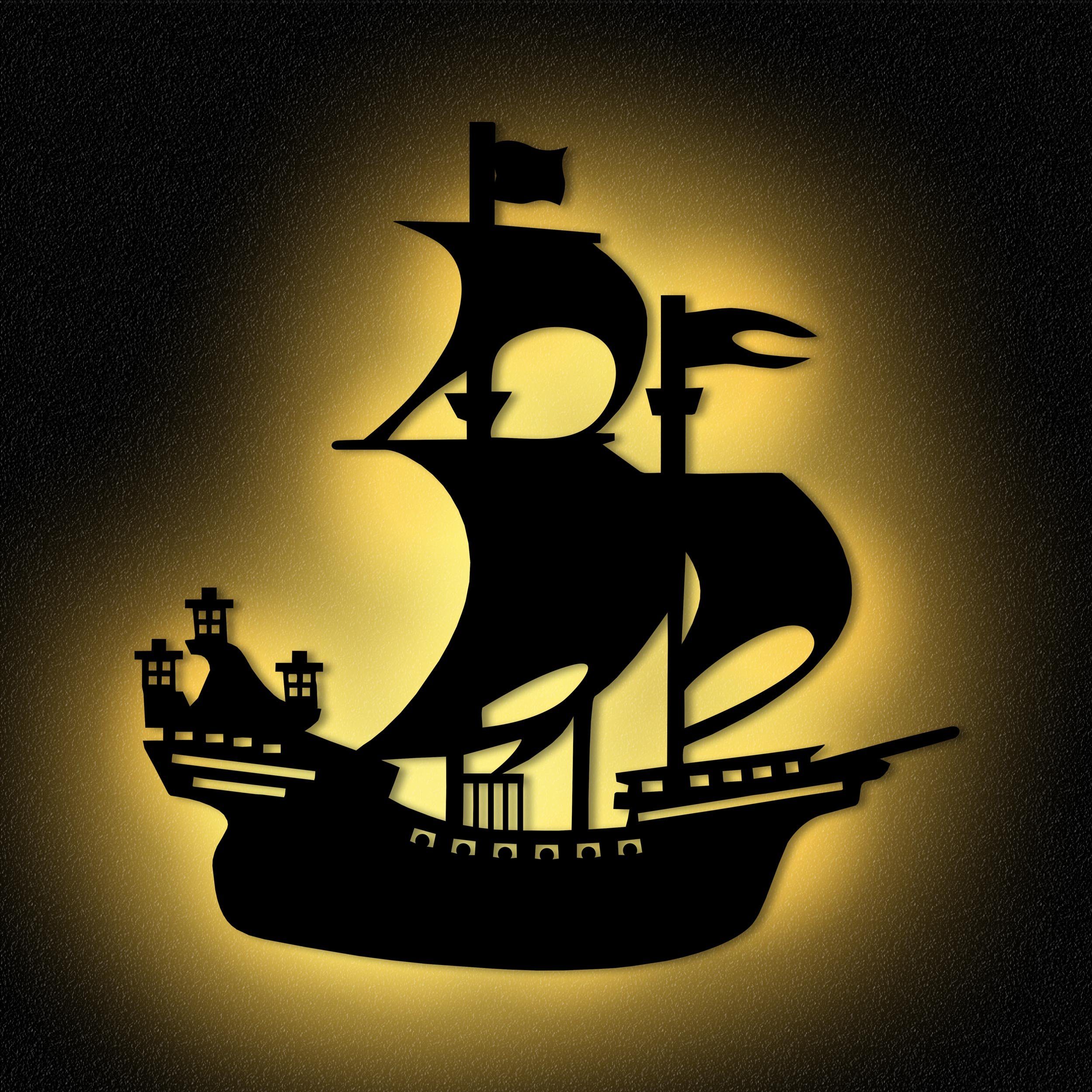 Namofactur LED Dekolicht Piratenschiff integriert, Kinderzimmer Schlaflicht batteriebetrieben Piraten - Nachtlichtfunktion, mit Leuchte Wanddekoobjekt für LED fest warmweiß, Kleinkinder, Motiv