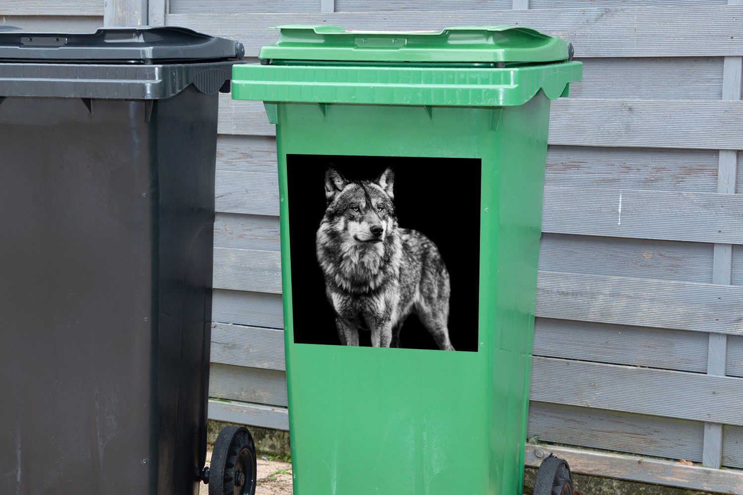 MuchoWow Container, Wandsticker Schwarz - - Sticker, - Mülltonne, Abfalbehälter Mülleimer-aufkleber, Weiß Wild - Tiere (1 Wolf St),