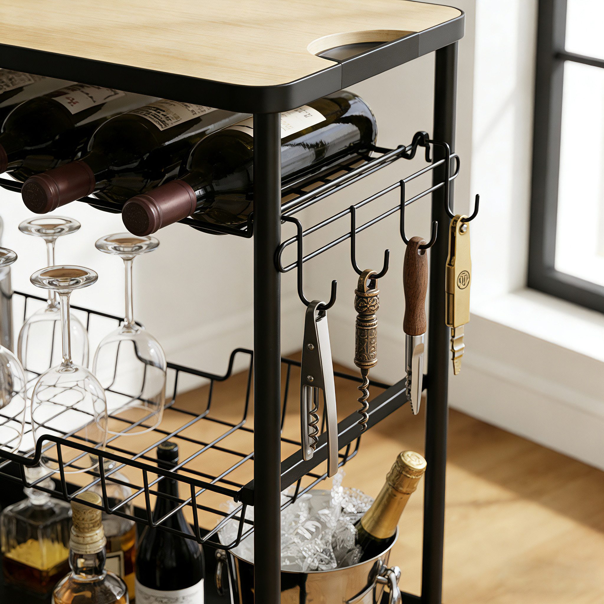 Sekey Weinregal holz stehend 4 Etagen flaschenregal schwarz mit Tischplatte günstig online kaufen