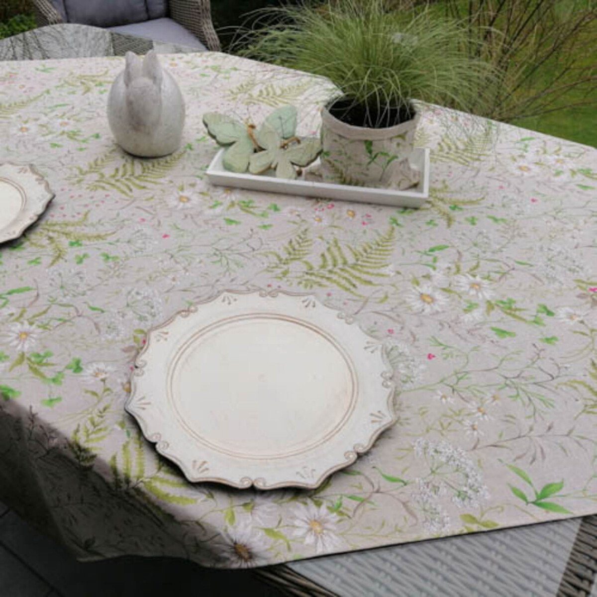 Mit Liebe Tischdecke Baumwollmischung Wiesenblumen Baumwolle / Beschichtete dekoriert beige Tischdecke