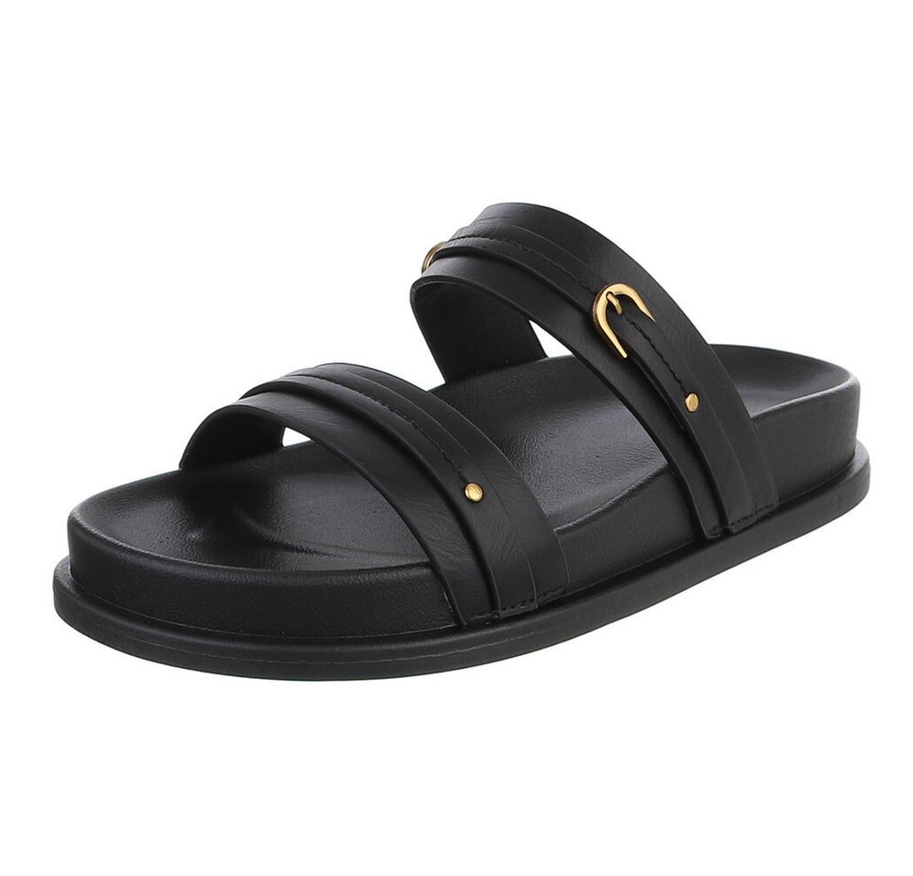 Ital-Design Damen Sandalenschuh mit Plateausohle und Riemen Pantolette (91971109) Flach Pantoletten in Schwarz
