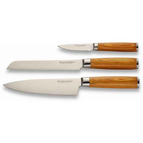 ECHTWERK Messer-Set Damaszener (Set, 3-tlg), Küchenmesser-Set mit Holzgriffen in natürlicher Optik
