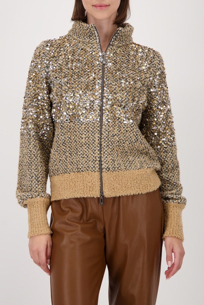Monari Fleecejacke 809562 Glitzernde Pailletten in Tweed-Struktur günstig online kaufen