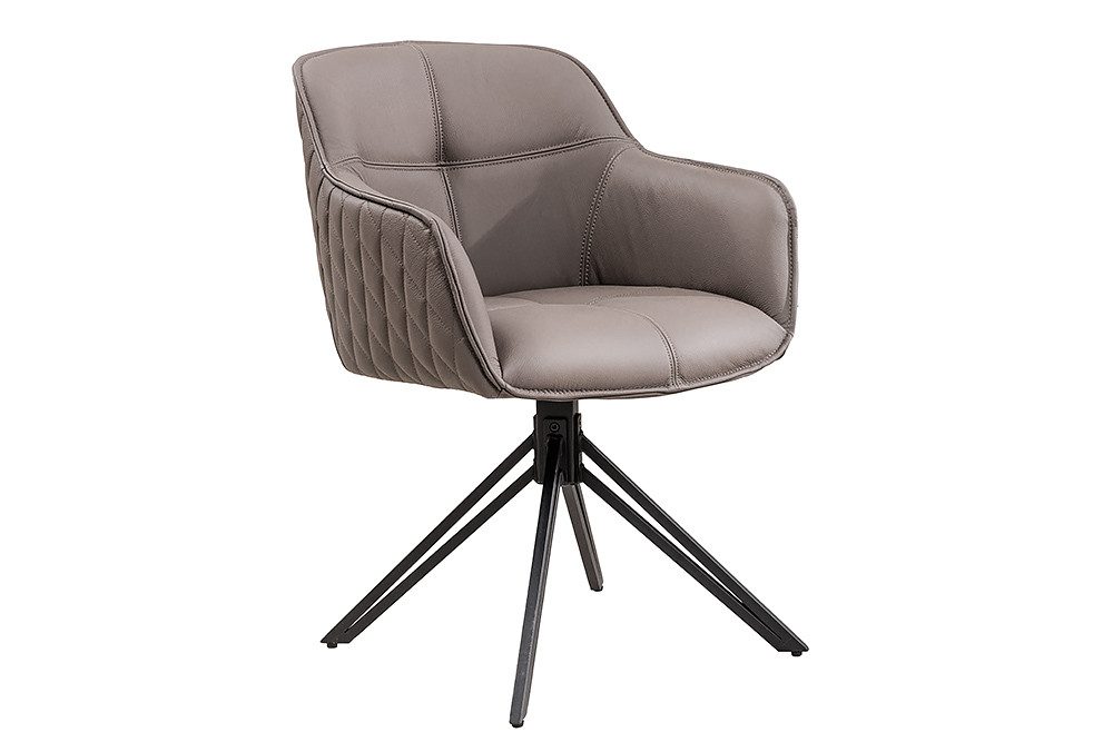 riess-ambiente Polsterstuhl EUPHORIA taupe/schwarz – Echtleder, drehbar, Metall-Füße, mit Armlehne (Einzelartikel, 1 St), mit 180° Drehfunktion und Autoreturn – ideal für elegante Esszimmer