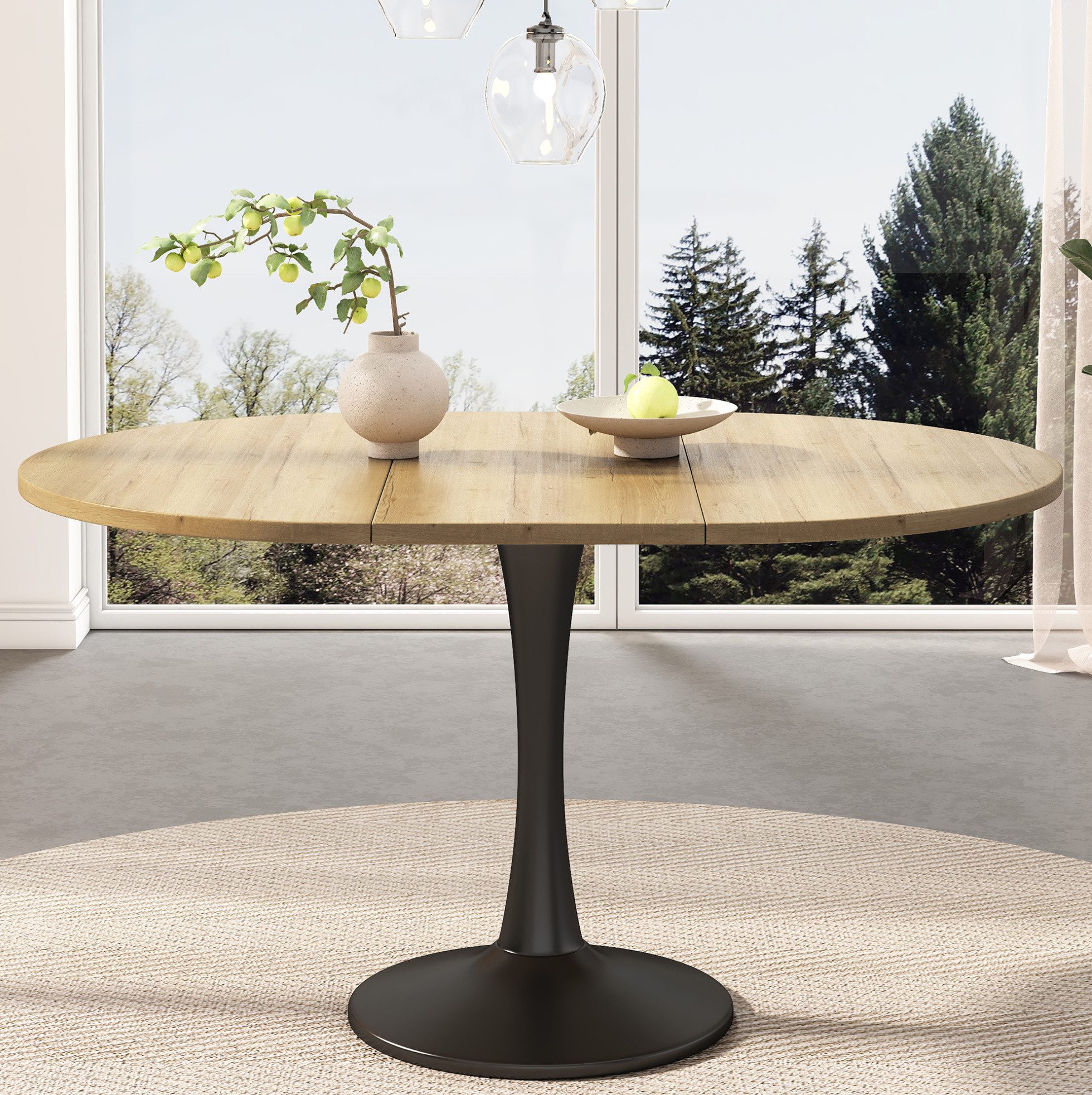 REDOM Esstisch Design-Tisch oval ausziehbar moderne Form (Packung, 1-St., Eiche, 100/140×100×75 cm, für Wohnzimmer), MDF, Eiche-Optik, flexibel nutzbar