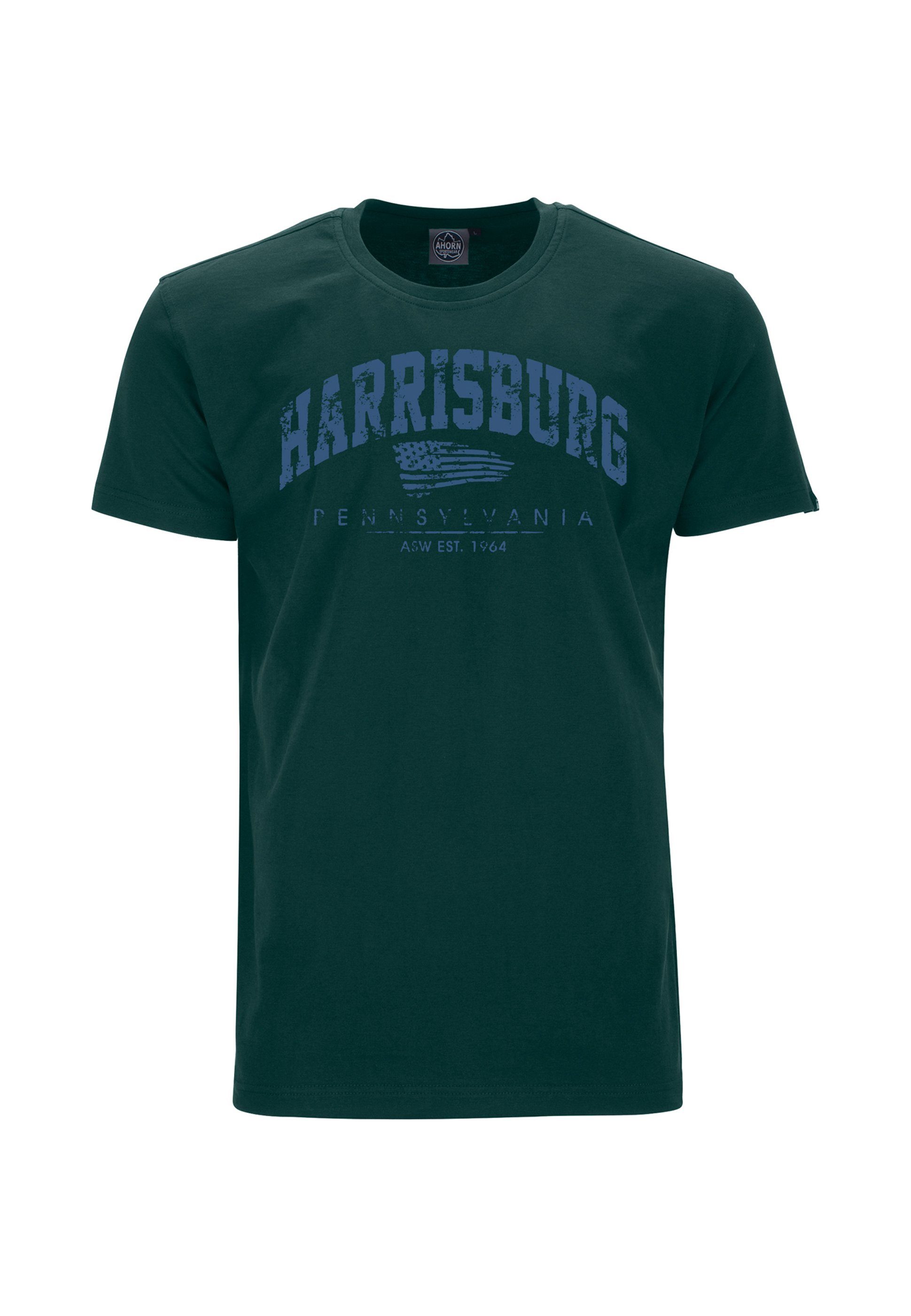 Frontprint T-Shirt SPORTSWEAR BLUE HARRISBURG_ATLANTIC dunkelgrün modischem mit AHORN