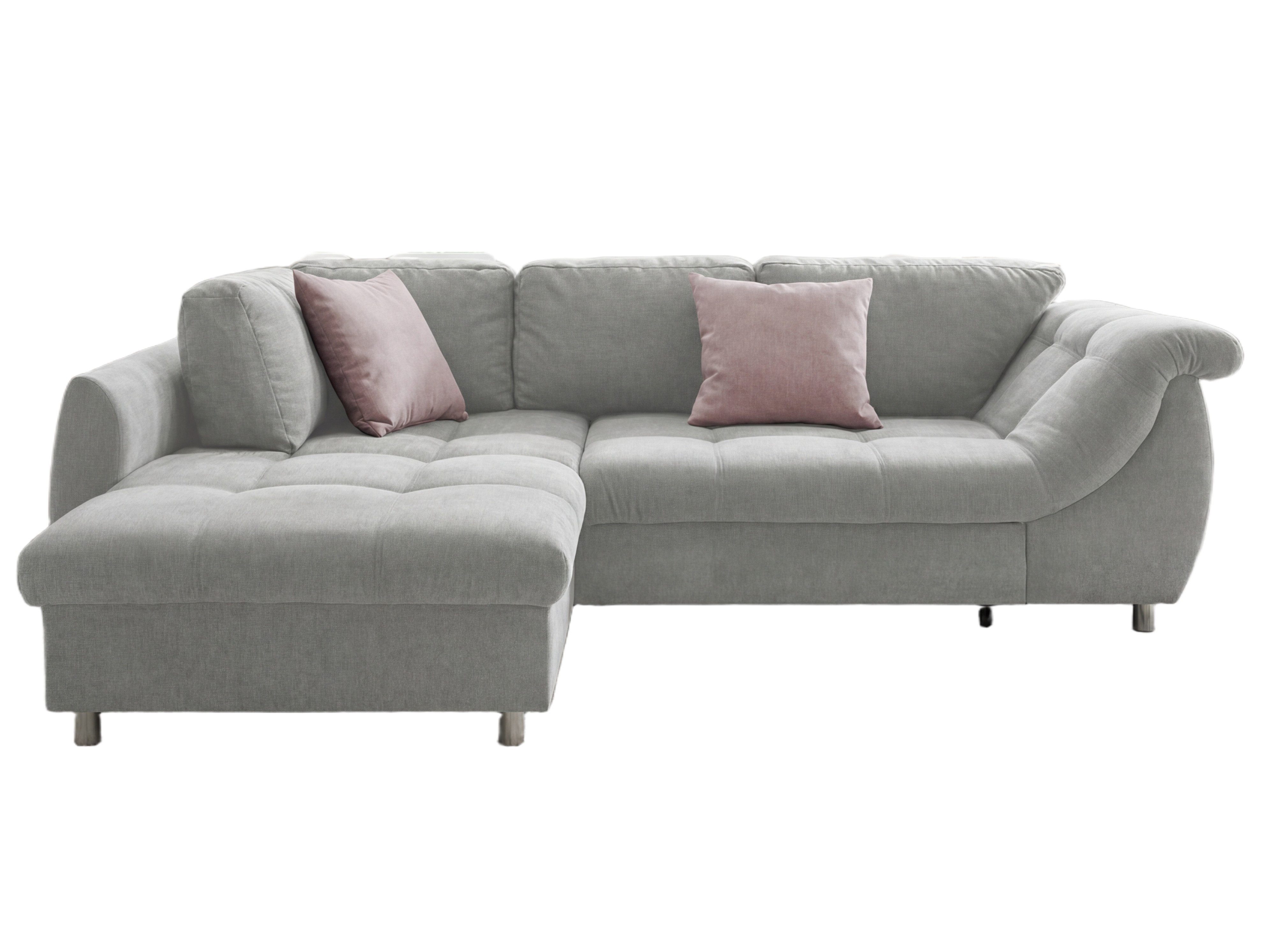 luma-home Ecksofa 17002-OTTO, mit Bettfunktion B250/T190/H84 cm, Liegefläche 179x190 cm, mit Bettkasten, Ottomane links, Wellenunterfederung, Mikrofaser Grau