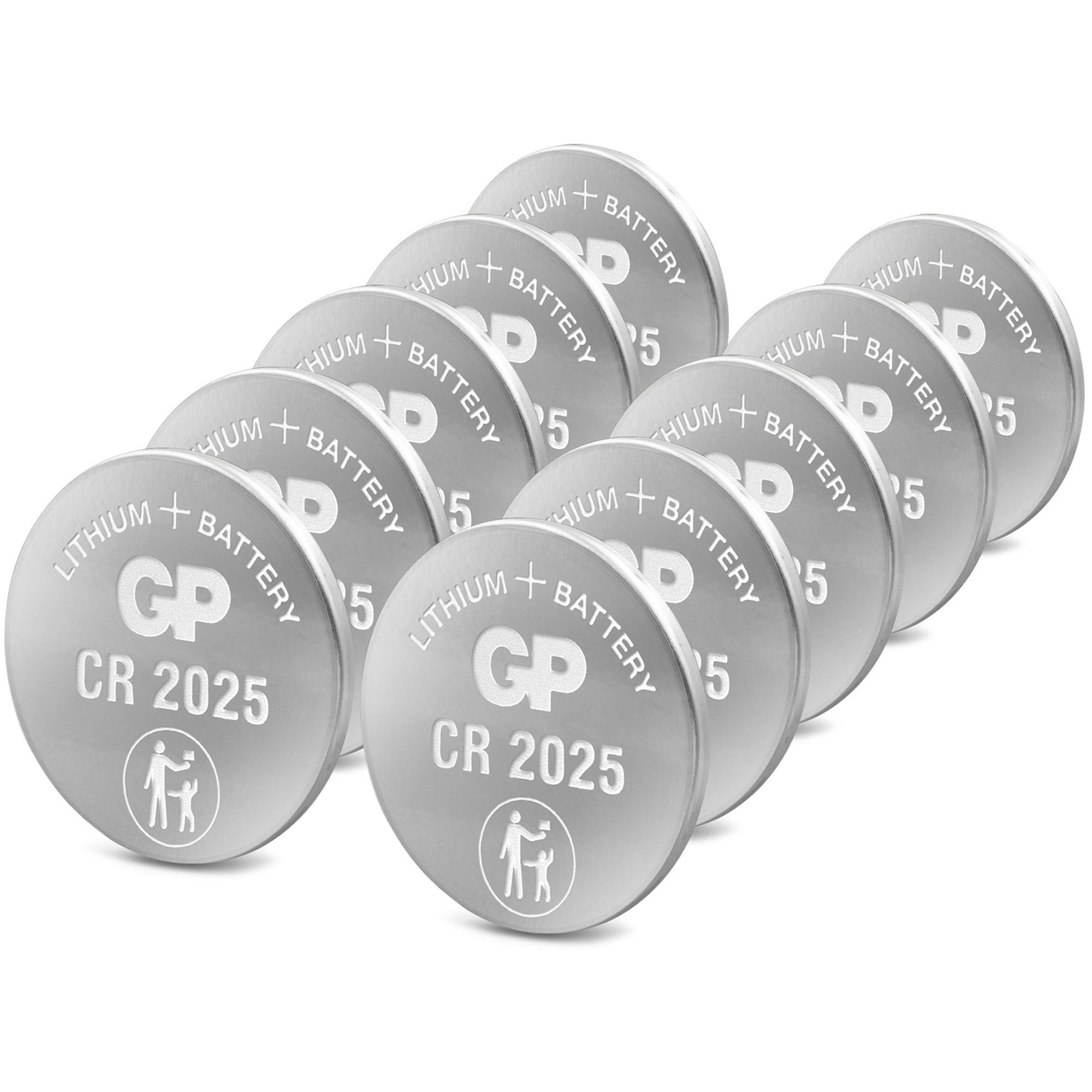 GP Batteries CR2025 GP Lithium Knopfzelle 3V 10 Stück Batterie, (3,0 V)