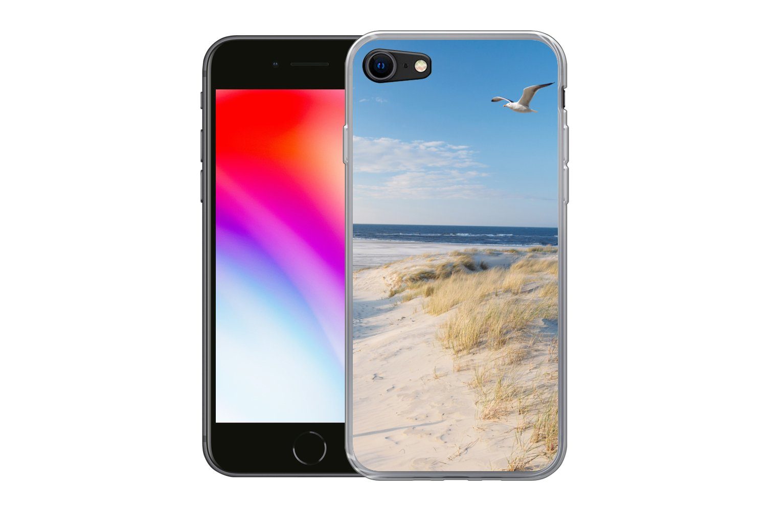 MuchoWow Handyhülle für Apple iPhone 7 Düne - Möwe - Strand - Meer - Sonne, Smartphone-Bumper, Print, Handy Schutzhülle Dünn