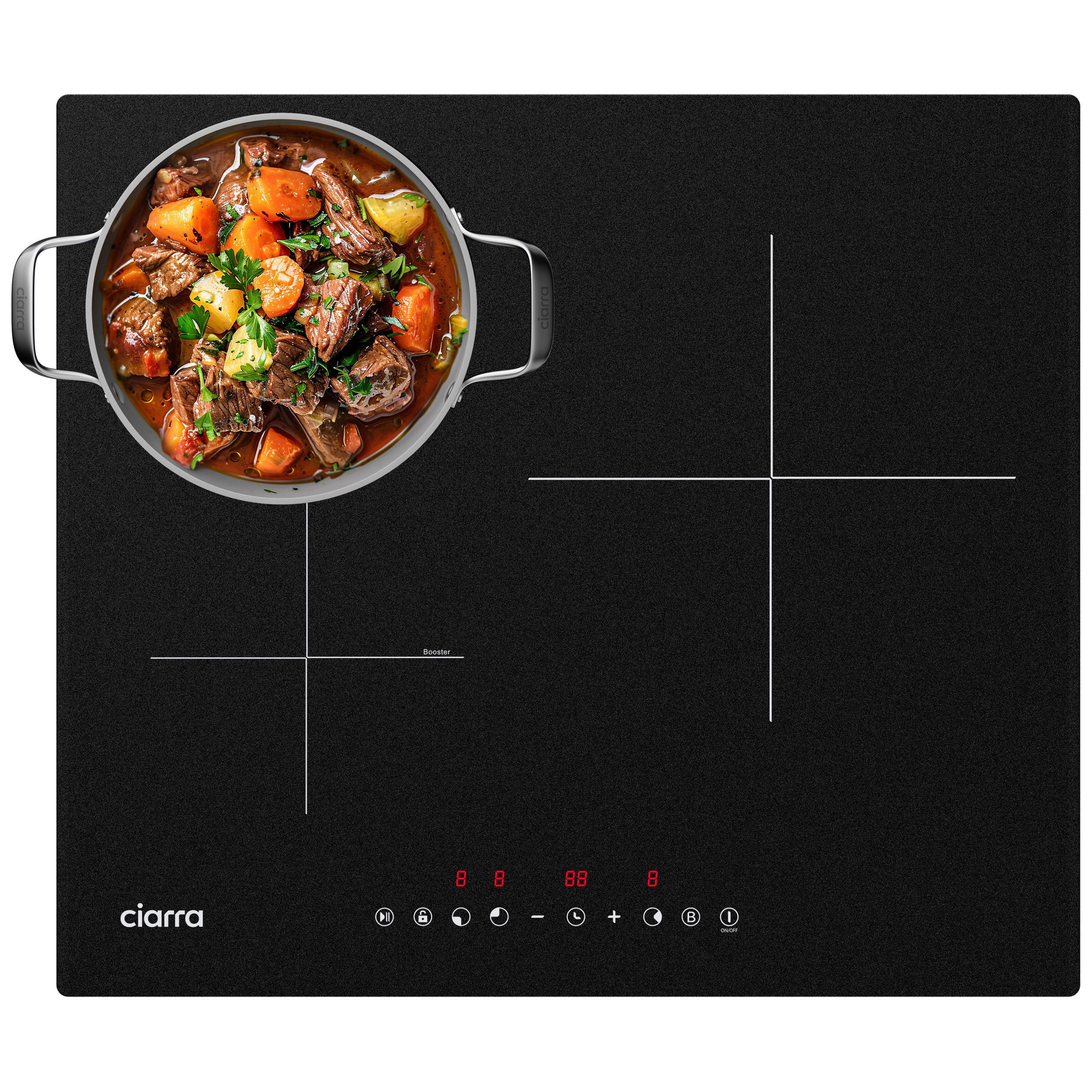 CIARRA Induktions-Kochfeld 60 cm Induktionskochfeld 9 Stufen mit Stop & Go Funktion Touch Control 6200 W VM3BIH, 3-Zonen Einbau-Kochfelder Induktionsherd mit Boost & Timer