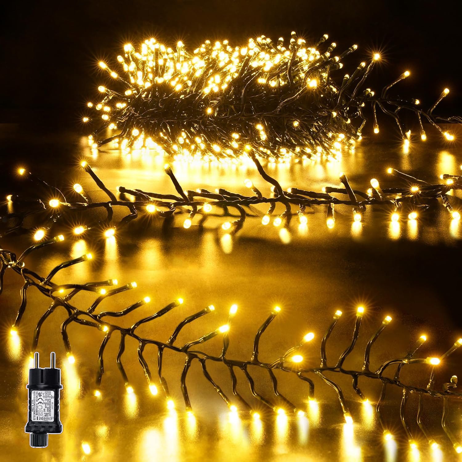 Elegear Lichterkette 10 M mit 1000 warmweißen/bunten LEDs, 8 Lichtmodi, Innen/Außen, Memory-Funktion, ideale Weihnachtsbeleuchtung für drinnen und draußen