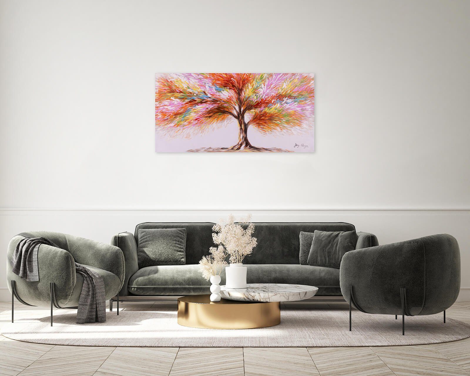 KUNSTLOFT Gemälde 100% Leinwandbild Wohnzimmer Blossom Magic 120x60 HANDGEMALT Tree cm, Wandbild