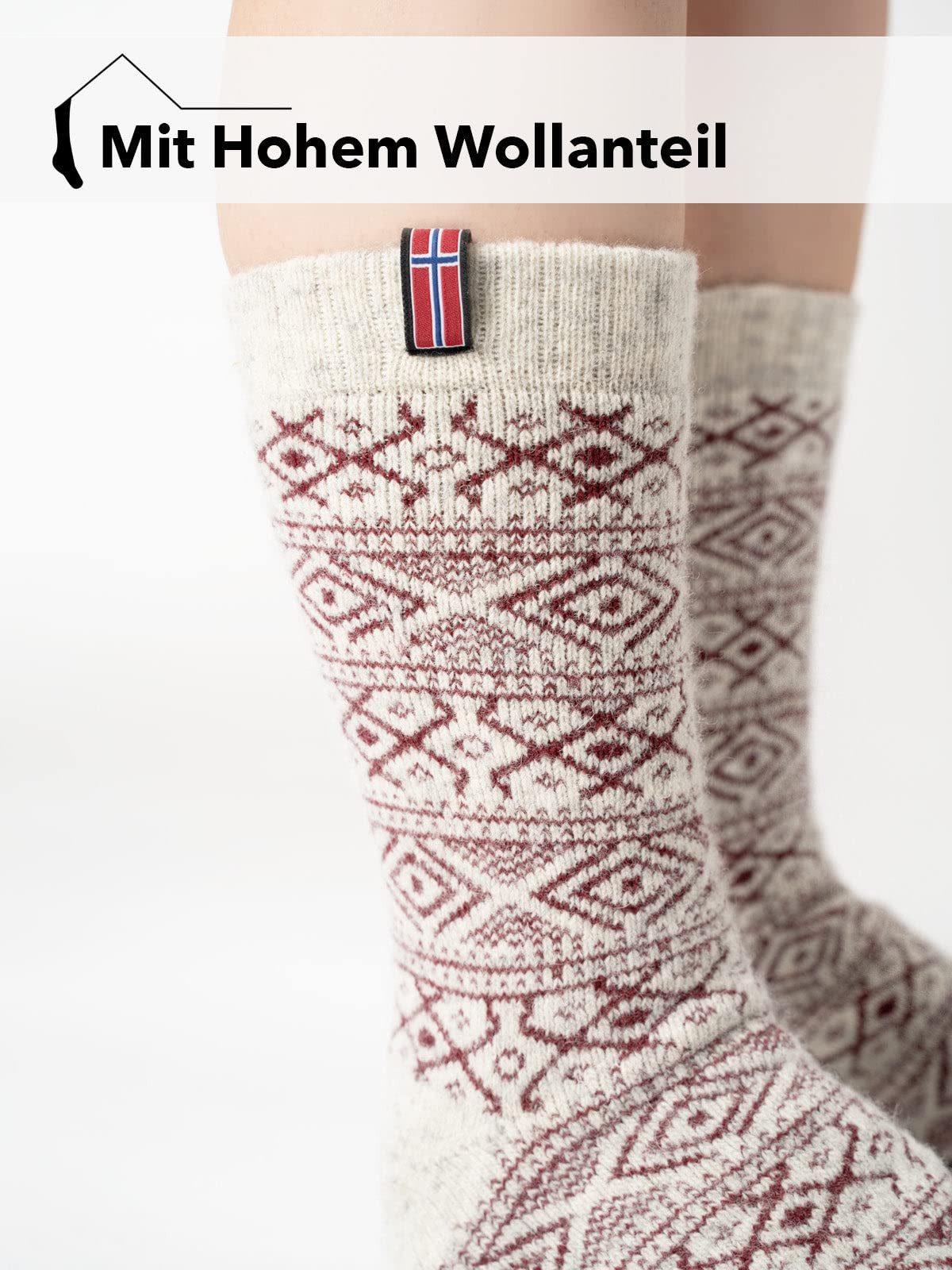 HomeOfSocks Norwegersocken 80% Wollsocken Norwegen Flagge Dicke Socken Hyggelig Warm 80% Wollanteil Norwegischem Design – Bild 4 von 5