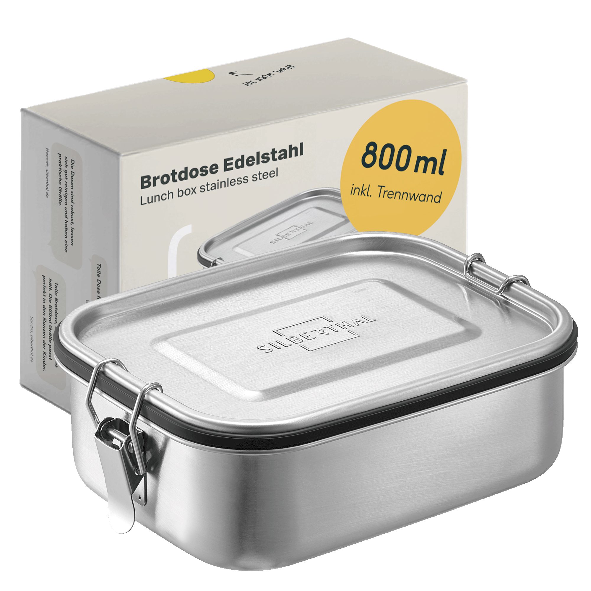 SILBERTHAL Lunchbox Brotdose Edelstahl 800ml, Edelstahl, (1-tlg., Einzeln), Auslaufsicher, Geschmacks- & Geruchsneutral