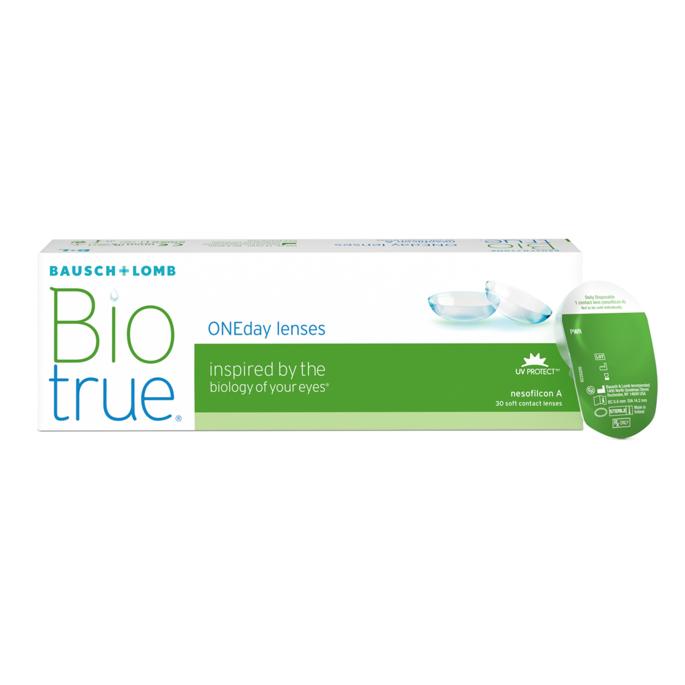 BAUSCH + LOMB Tageslinsen Biotrue ONEday, sphärische Kontaktlinsen, weich, 30 Stück / BC 8.6 mm / DIA 14.2 mm