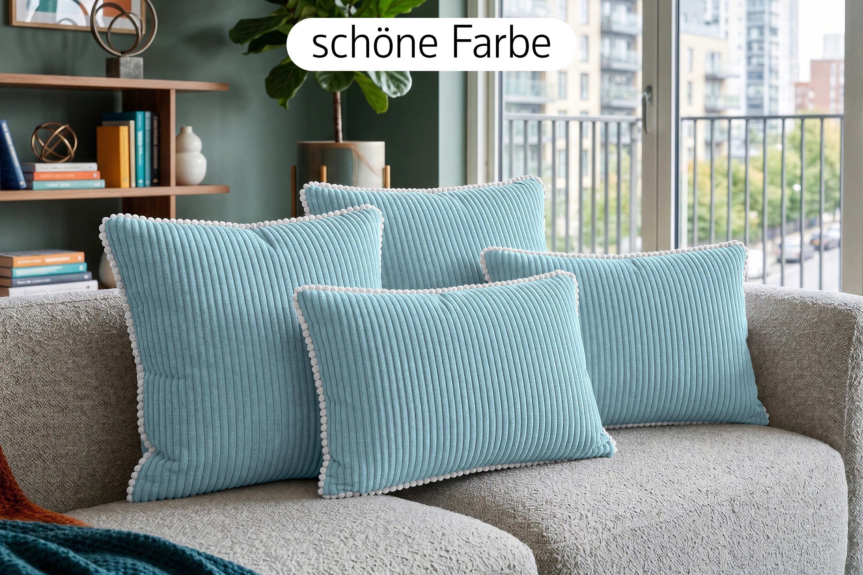 Amilian Dekokissen Sofakissen 4er Set mit Füllung 2x 40x40 cm + 2x 35x45 cm, Hotelverschluss Sofakissen Zierkissen – Bild 2 von 5