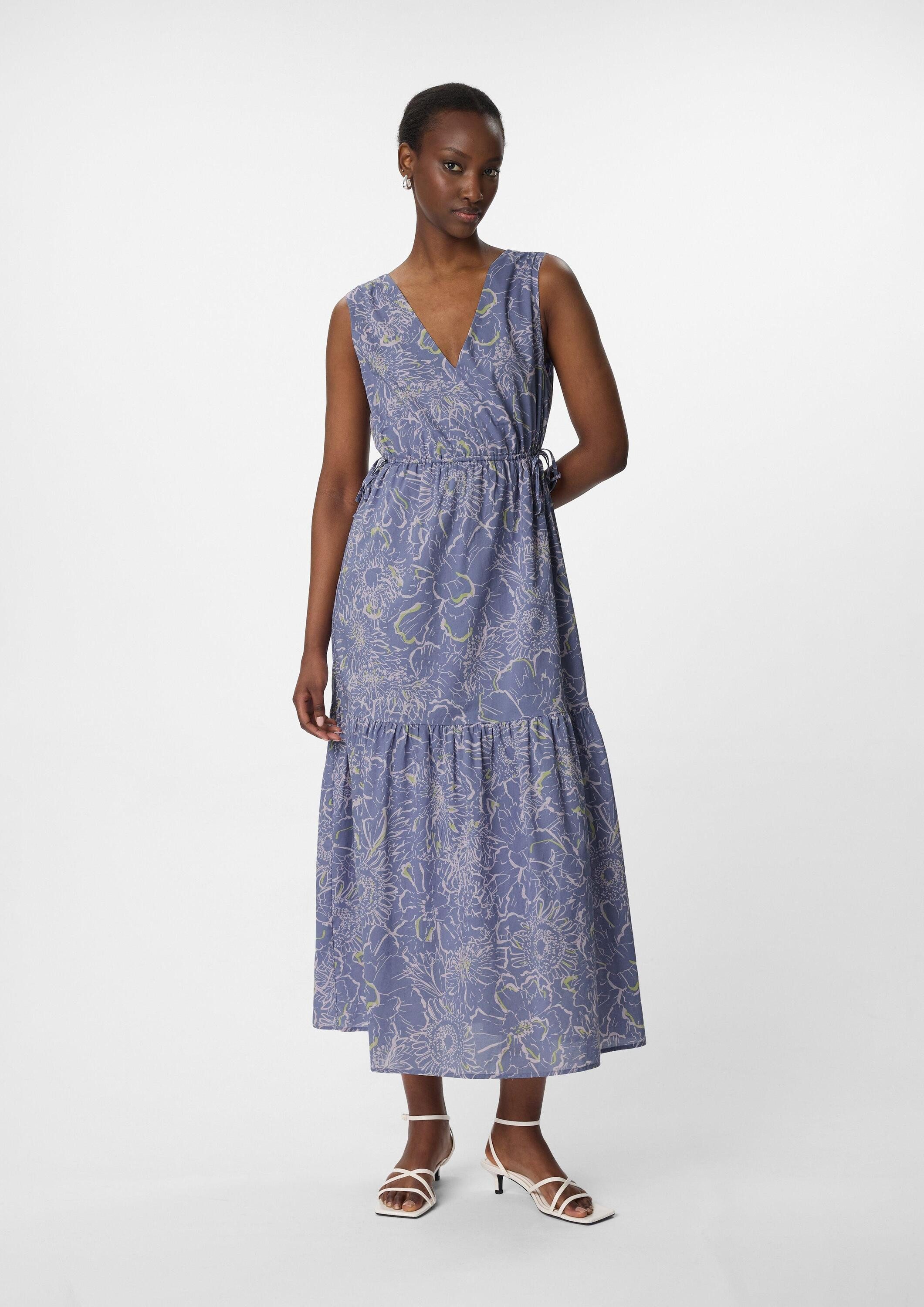 comma Maxikleid Kleid Gemustertes Maxikleid mit V-Ausschnitt und Tunnelzug