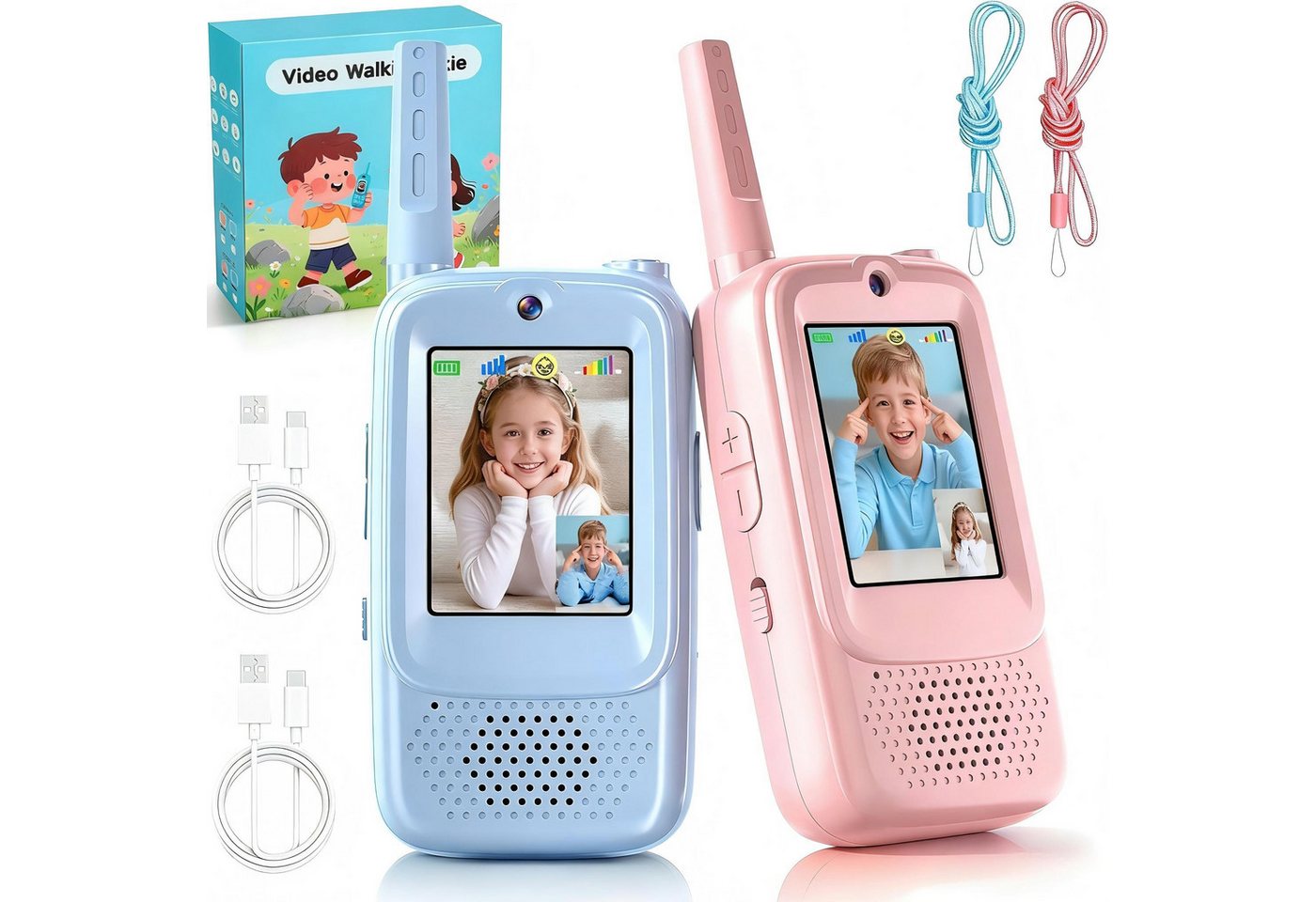 POPOLIC Walkie Talkie 2 Pack Walkie Talkie mit Bildschirm, 400 Meter Reichweite, (2-St., mit 4 Spracheffekten, Spielzeug ab 3-12 Jahre, Walkie Talkie Kinder), Outdoor, Camping, Wandern für Jungen und Mädchen Hochleistungs