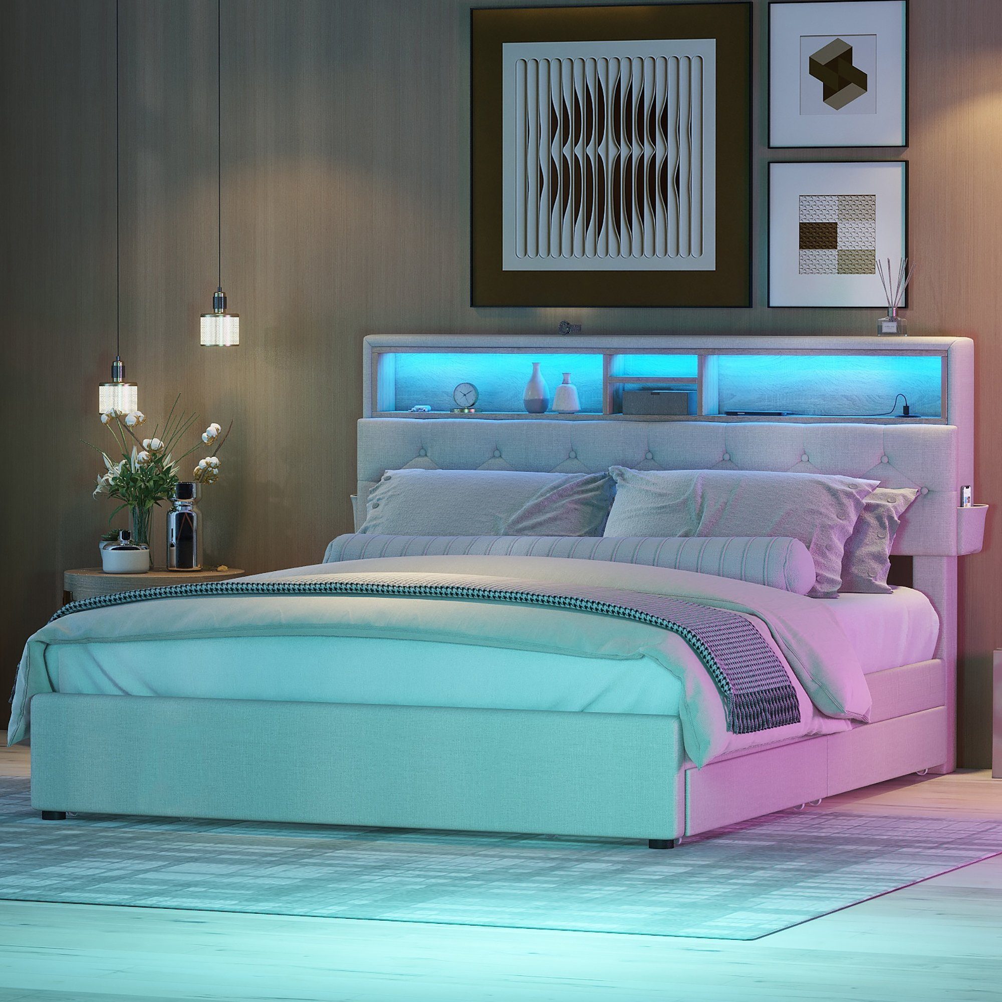 OKWISH Polsterbett Doppelbett Stauraumbett mit Lattenrost günstig online kaufen