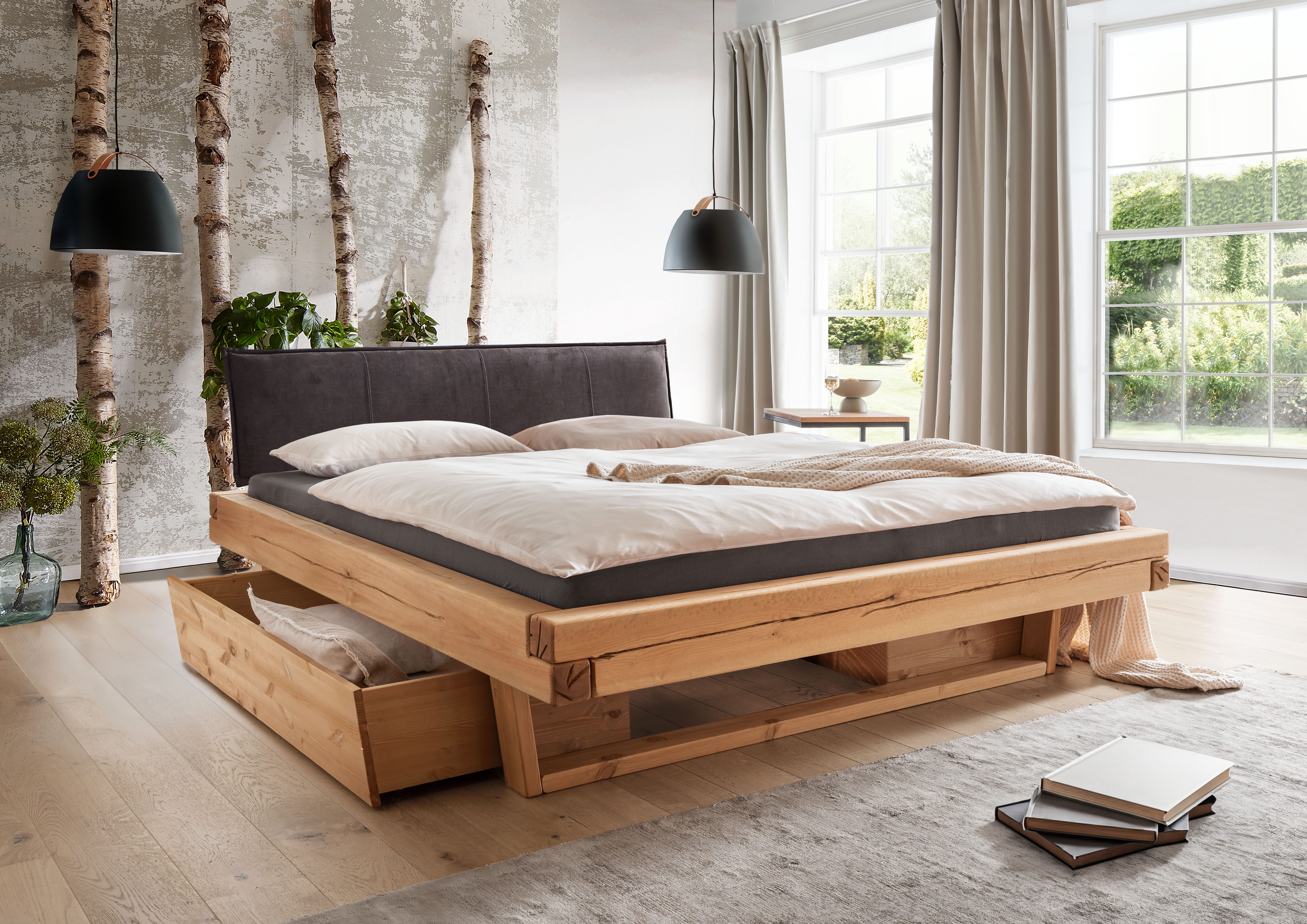 Woodroom Bettschubkasten Ypern (140 x 25 x 60 cm), Bettkasten passend zur Bettserie, Kiefer eichefarbig geölt